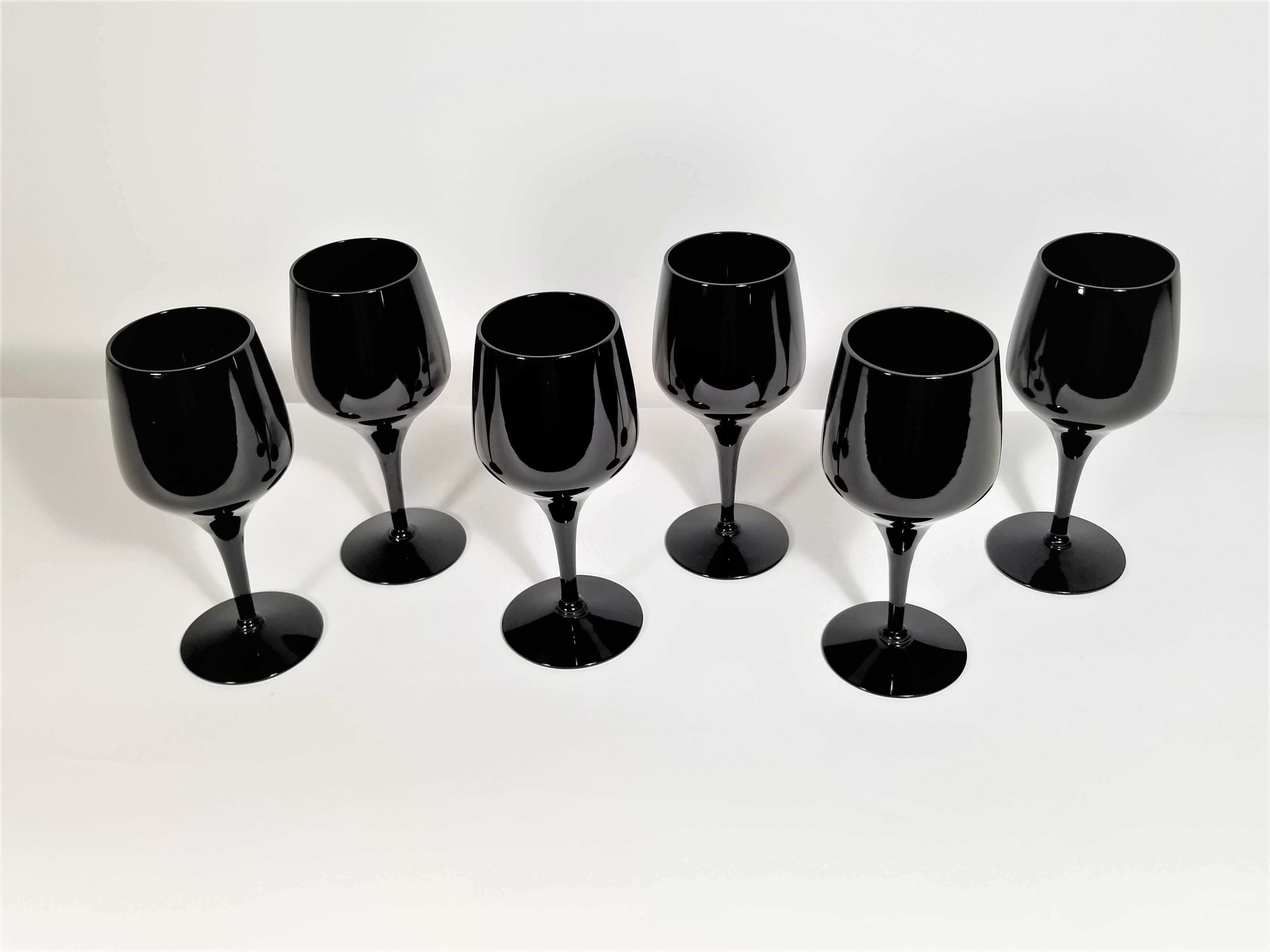 Mid-Century Modern 1980s Black Tulip Stemware Midcentury Set of 6 For Sale