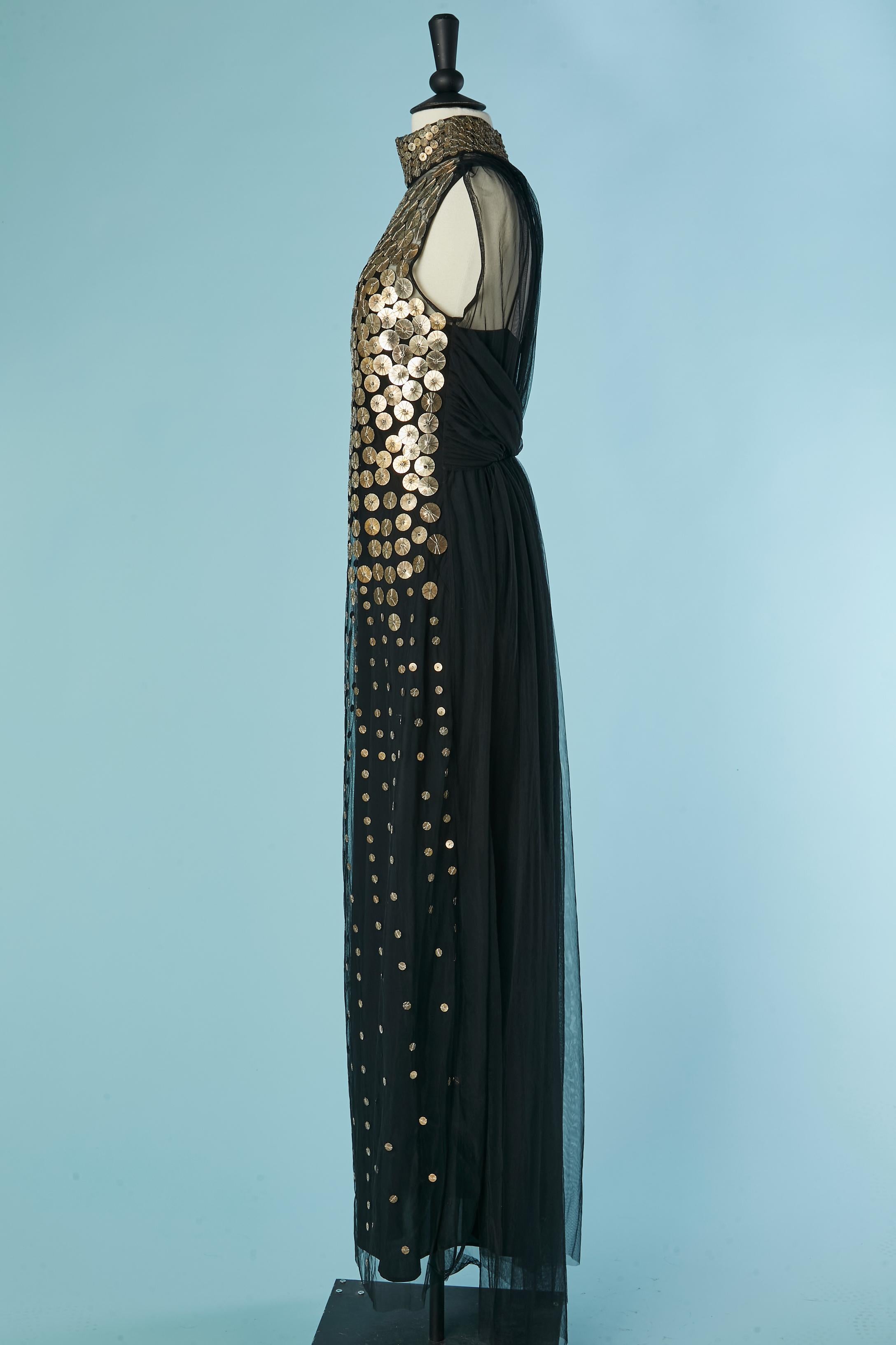 Schwarzer Tüll und goldene Metall-Pailletten-Applikationen ALBERTA FERRETTI im Angebot 1