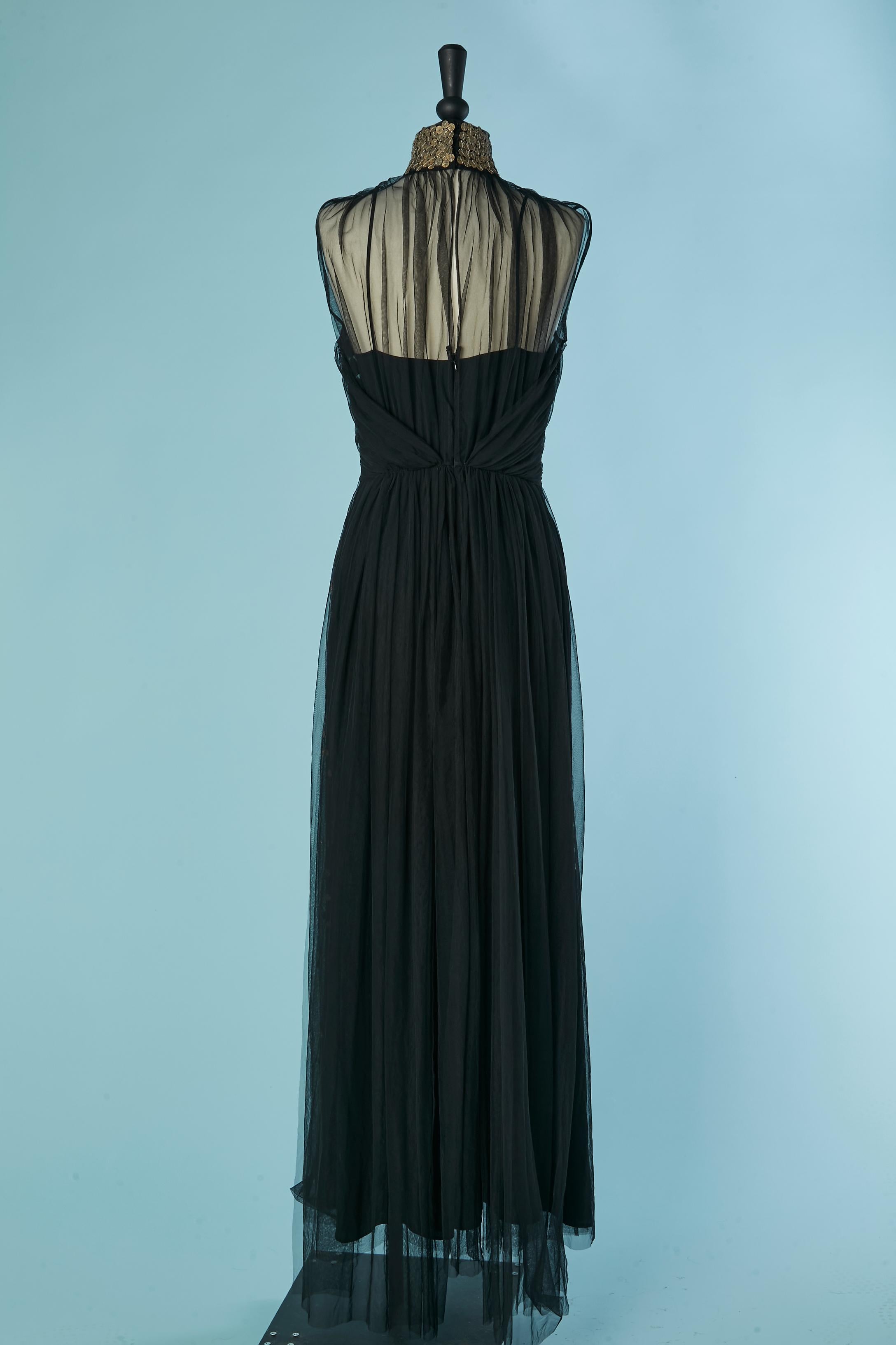 Schwarzer Tüll und goldene Metall-Pailletten-Applikationen ALBERTA FERRETTI im Angebot 2