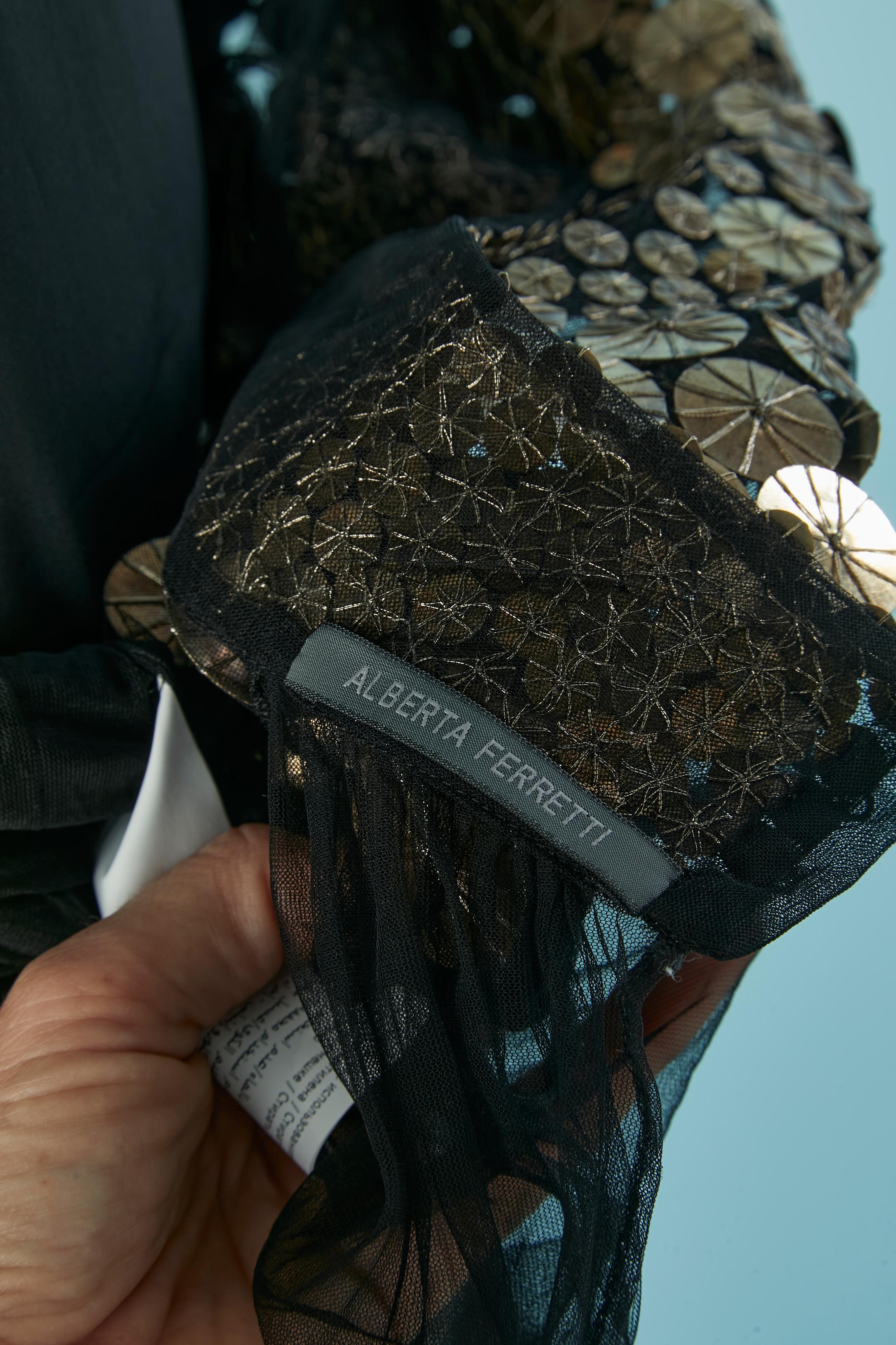 Schwarzer Tüll und goldene Metall-Pailletten-Applikationen ALBERTA FERRETTI im Angebot 3