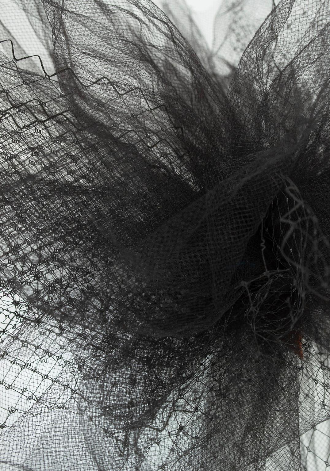 Black Tulle and Net Statement Pouf Fascinator or Corsage with Comb– O/S, 1950s For Sale 2