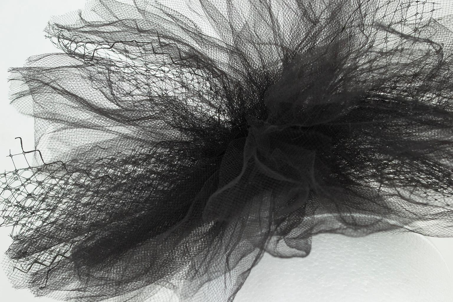 Black Tulle and Net Statement Pouf Fascinator or Corsage with Comb– O/S, 1950s For Sale 3