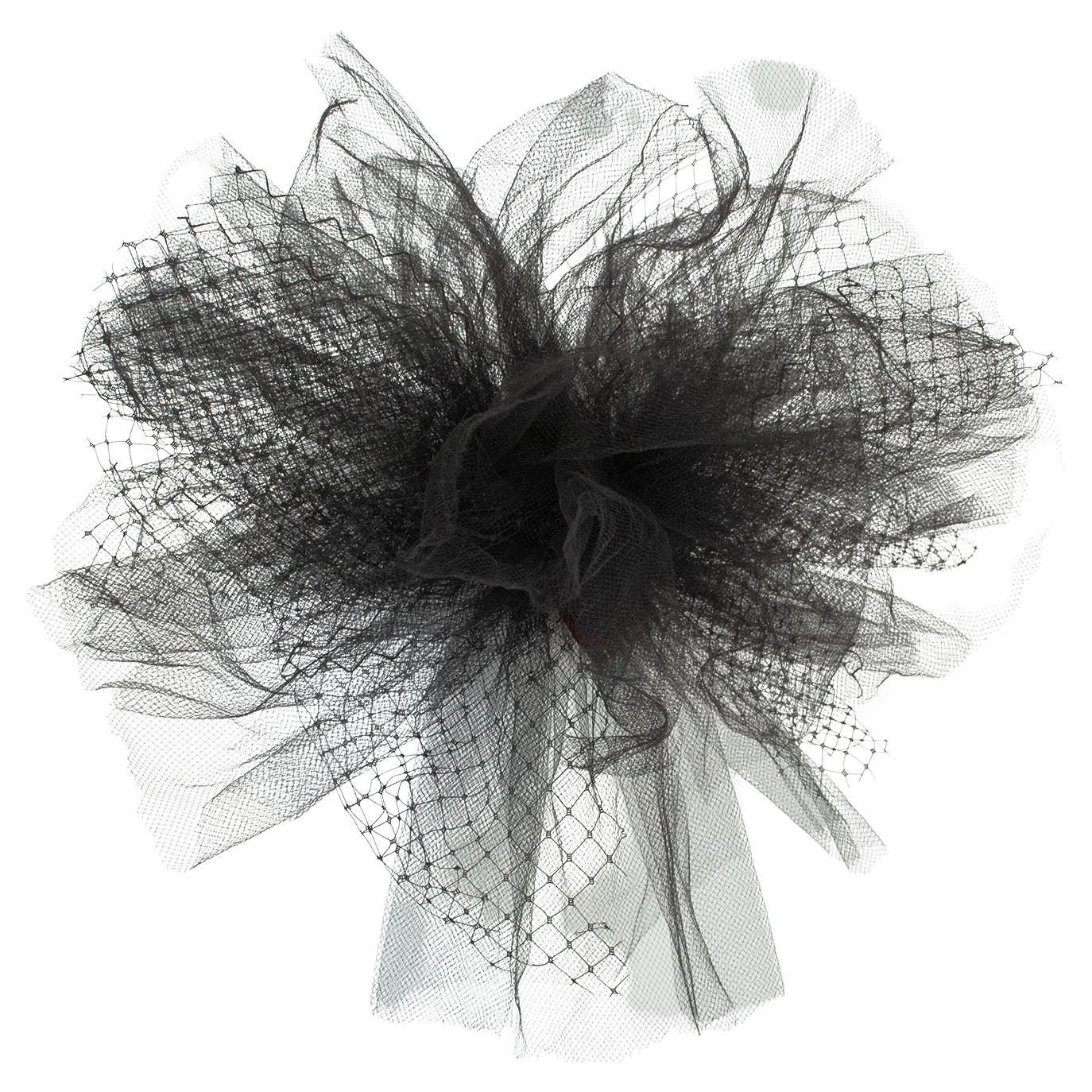 Black Tulle and Net Statement Pouf Fascinator or Corsage with Comb– O/S, 1950s For Sale