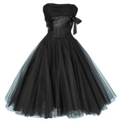 Vestido bustier negro de tul y satén 1950 Emilio Schuberth