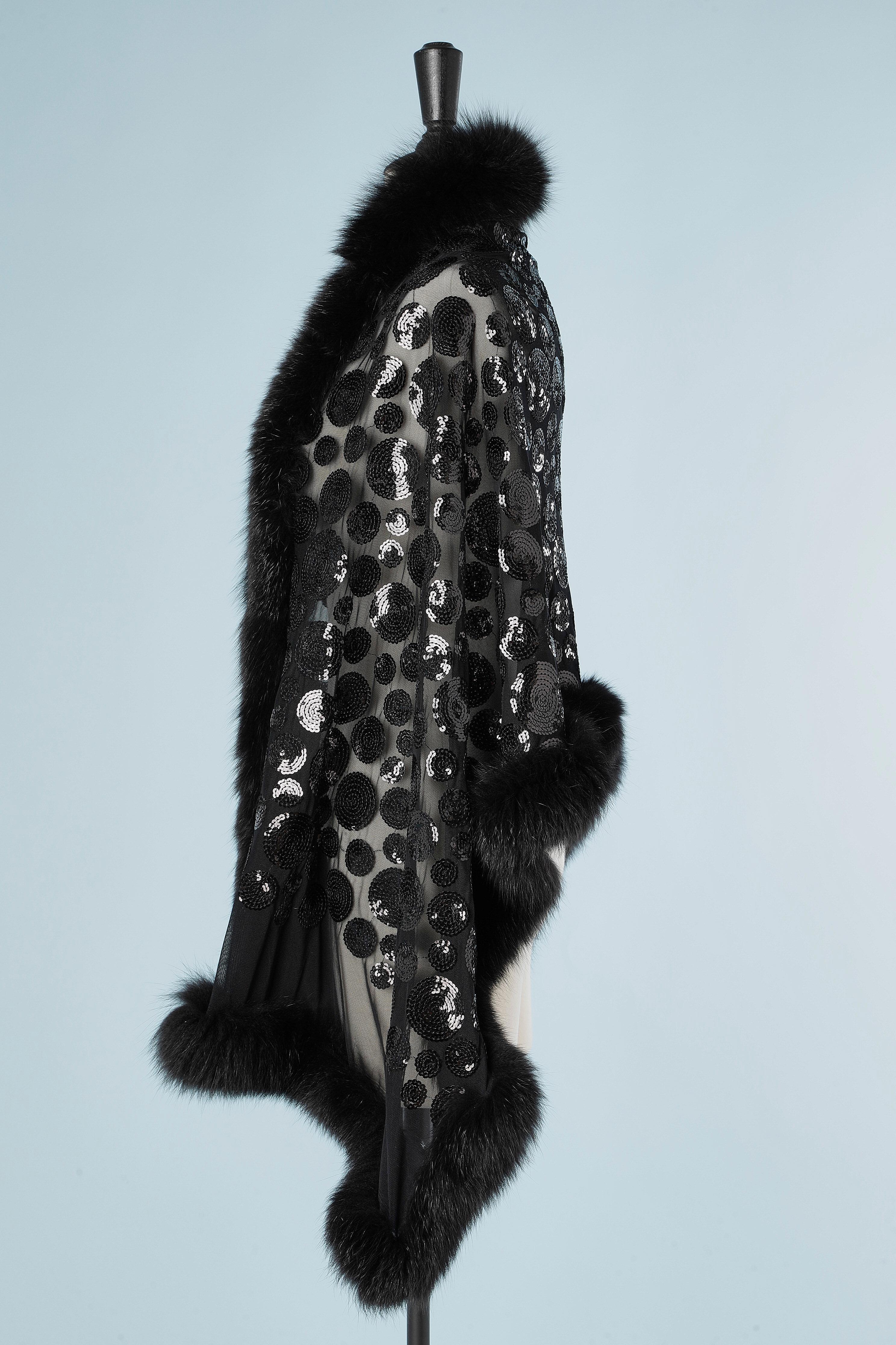 Black tulle and sequin with furs border evening cape  2