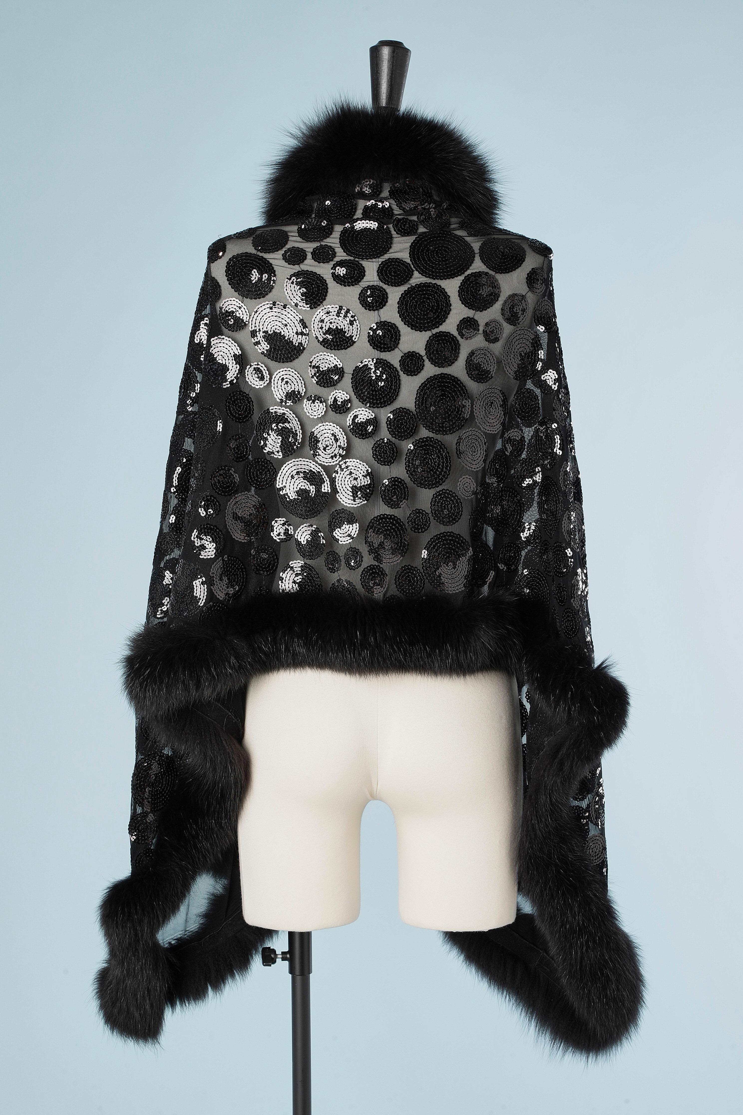 Black tulle and sequin with furs border evening cape  3