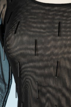 Black tulle bodysuit with black baguette beads Gianfranco Ferré NEW