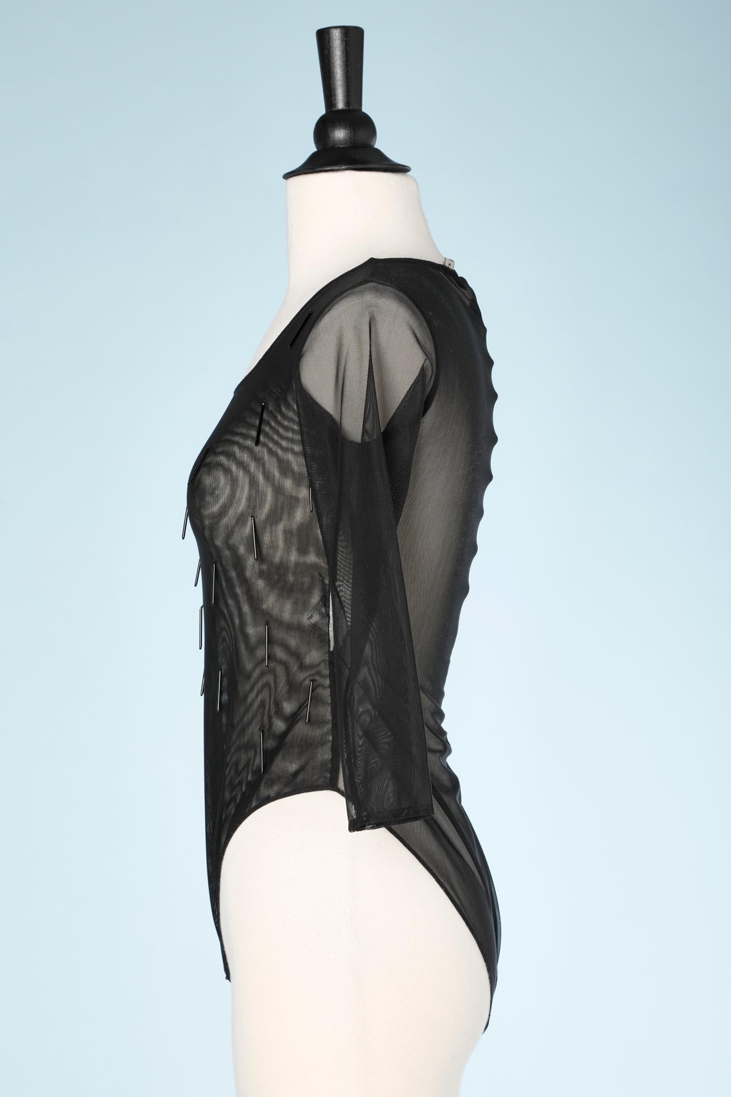 Schwarzer Tüll-Bodysuit mit schwarzen Baguette-Perlen Gianfranco Ferré NEW  Damen im Angebot