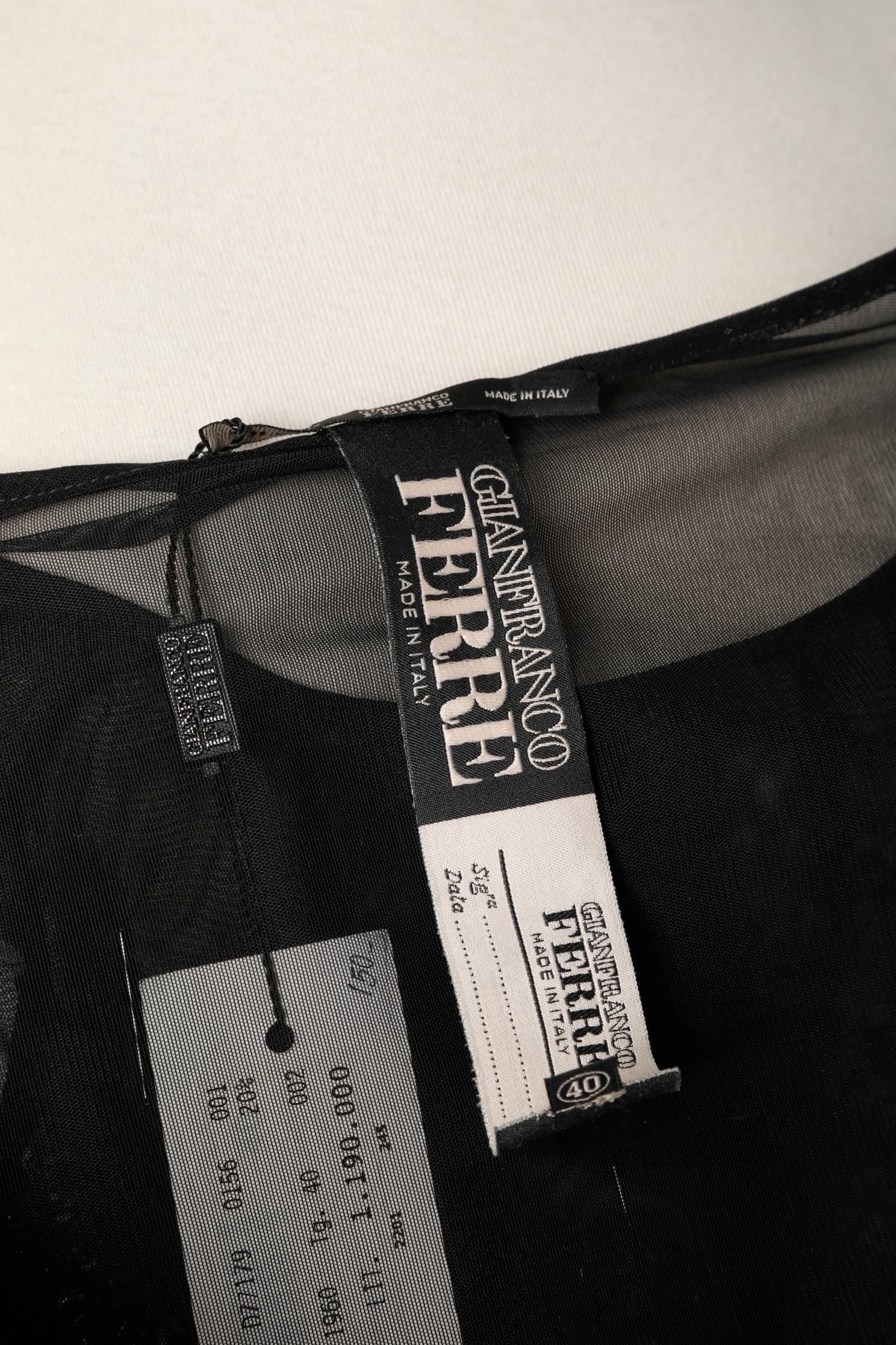 Schwarzer Tüll-Bodysuit mit schwarzen Baguette-Perlen Gianfranco Ferré NEW  im Angebot 2
