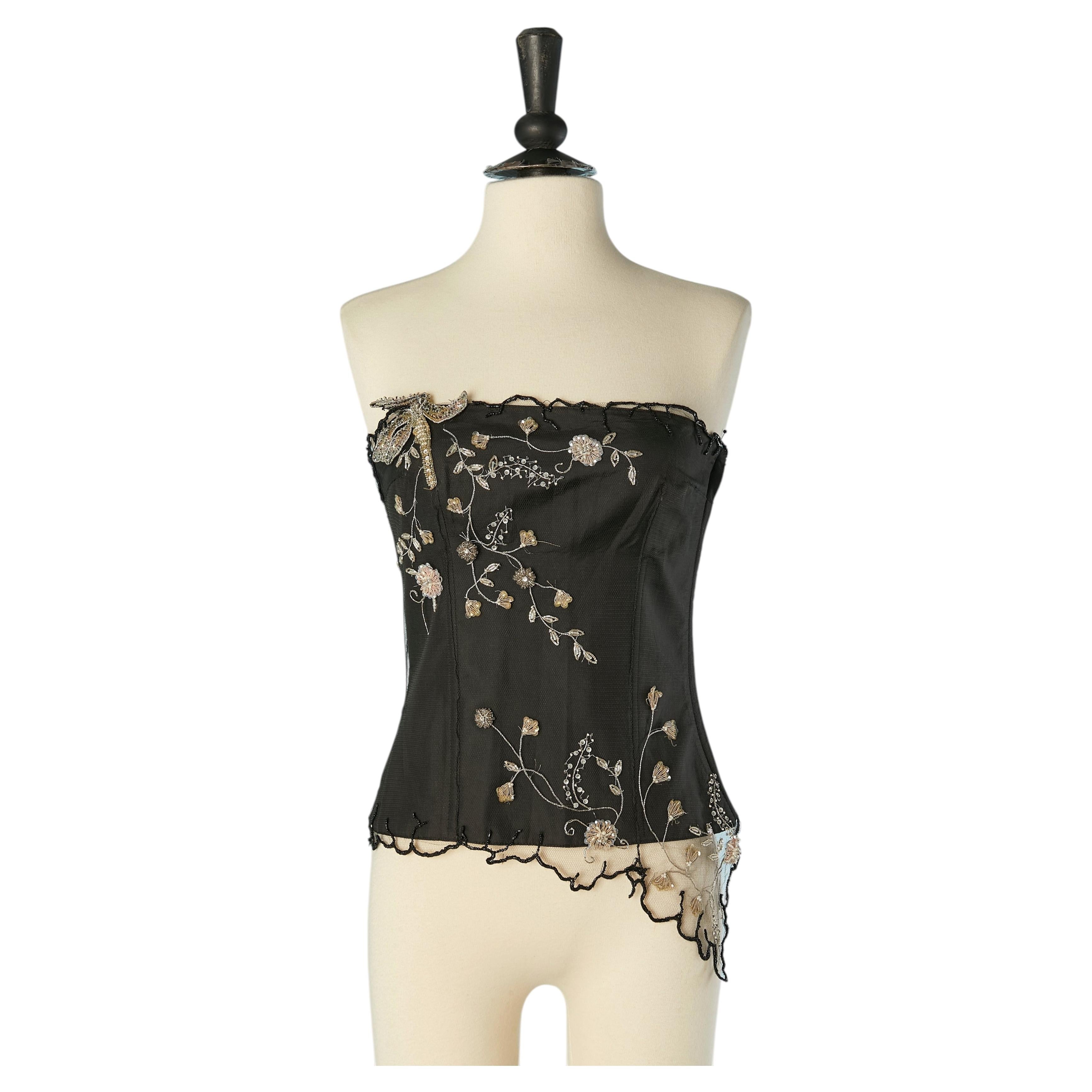 Black tulle bustier with embroideries LOLITA LEMPICKA Première