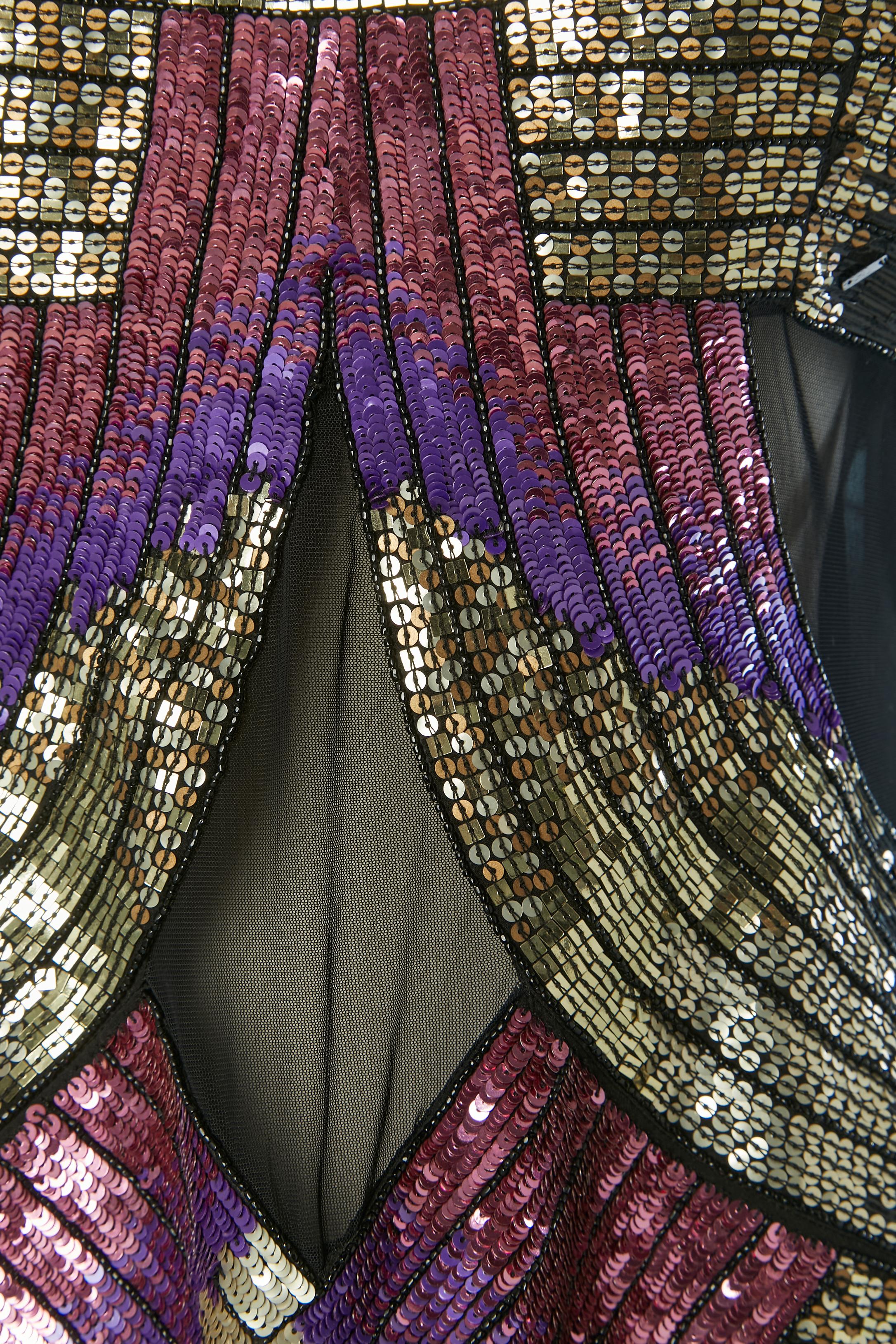 Schwarzer Tüll, Chiffon und  Paillettenbesticktes Bustier-Abendkleid  MATTIOLO im Zustand „Hervorragend“ im Angebot in Saint-Ouen-Sur-Seine, FR