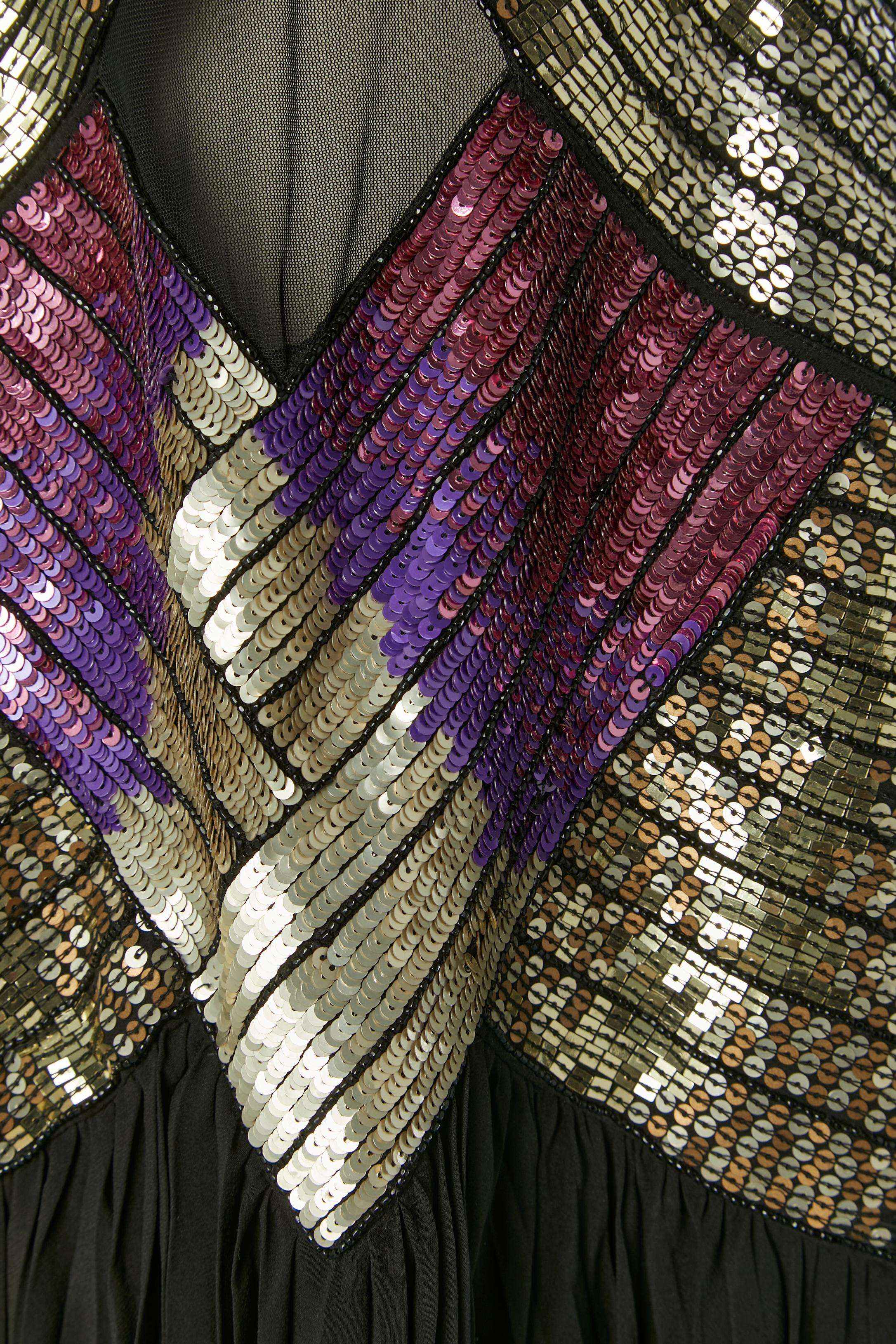 Schwarzer Tüll, Chiffon und  Paillettenbesticktes Bustier-Abendkleid  MATTIOLO Damen im Angebot