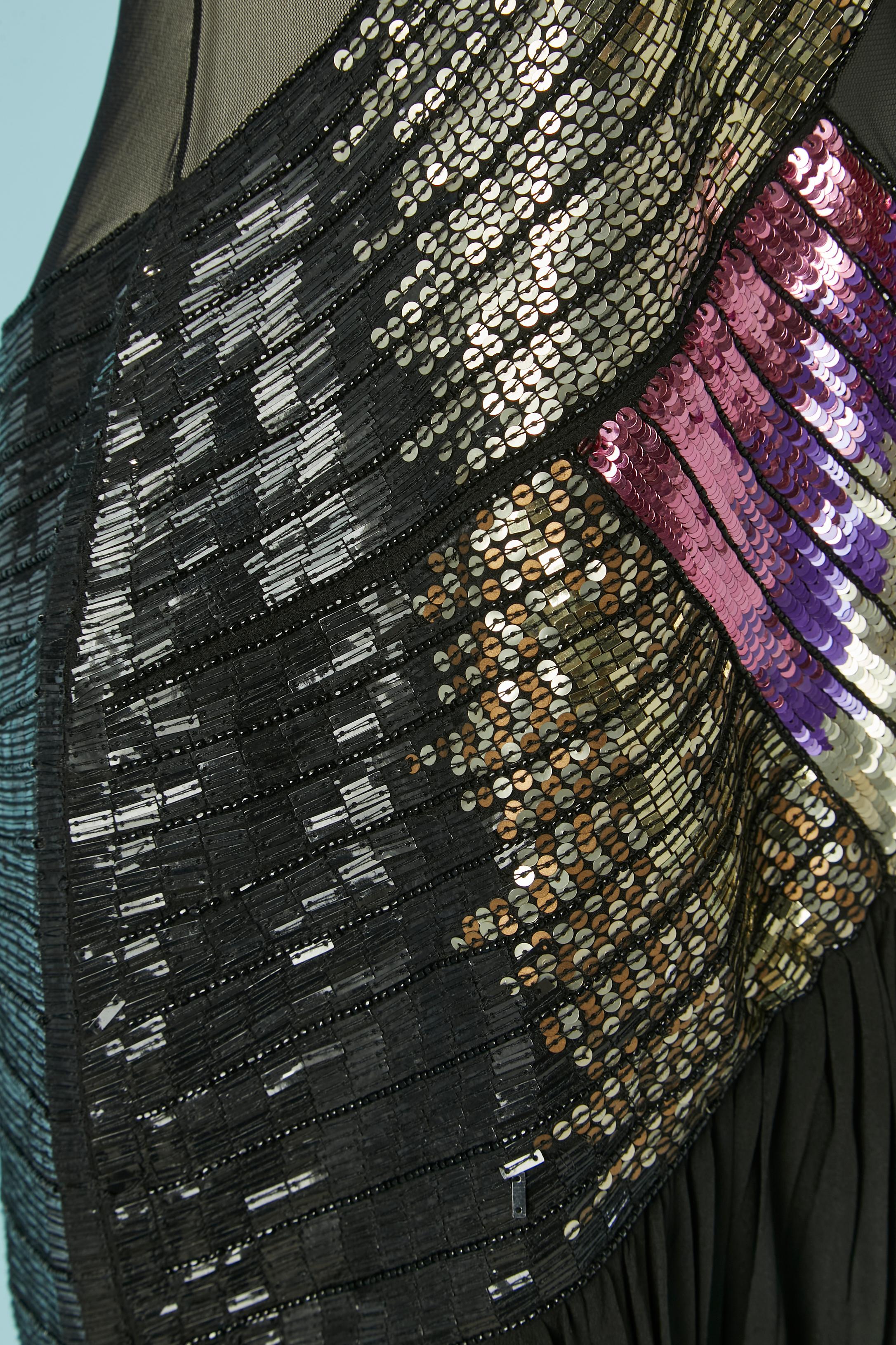 Schwarzer Tüll, Chiffon und  Paillettenbesticktes Bustier-Abendkleid  MATTIOLO im Angebot 1