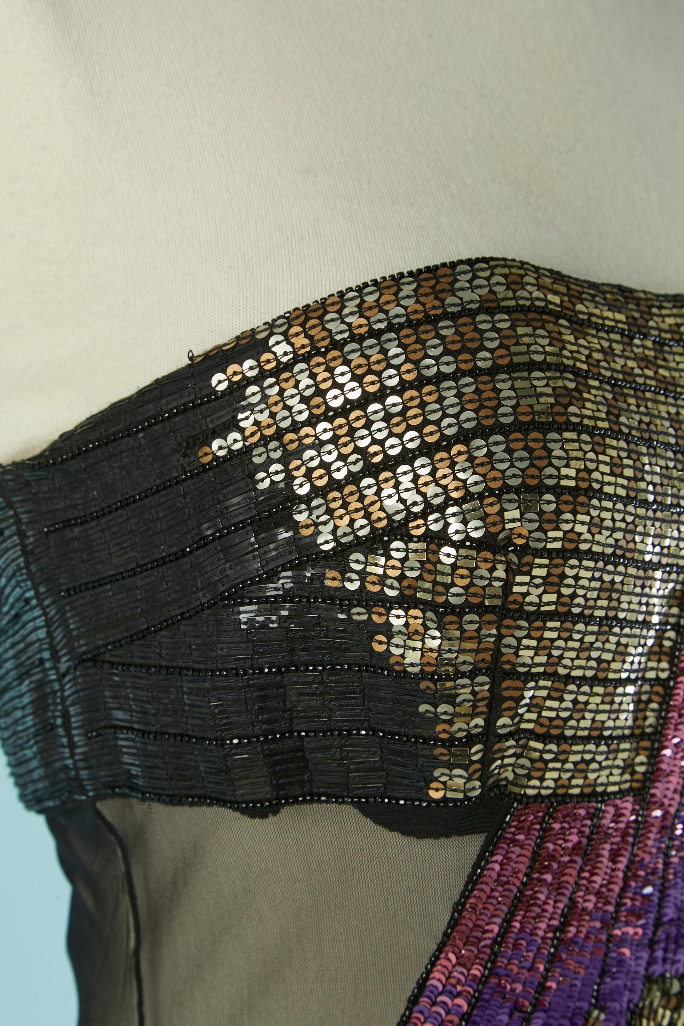 Schwarzer Tüll, Chiffon und  Paillettenbesticktes Bustier-Abendkleid  MATTIOLO im Angebot 2