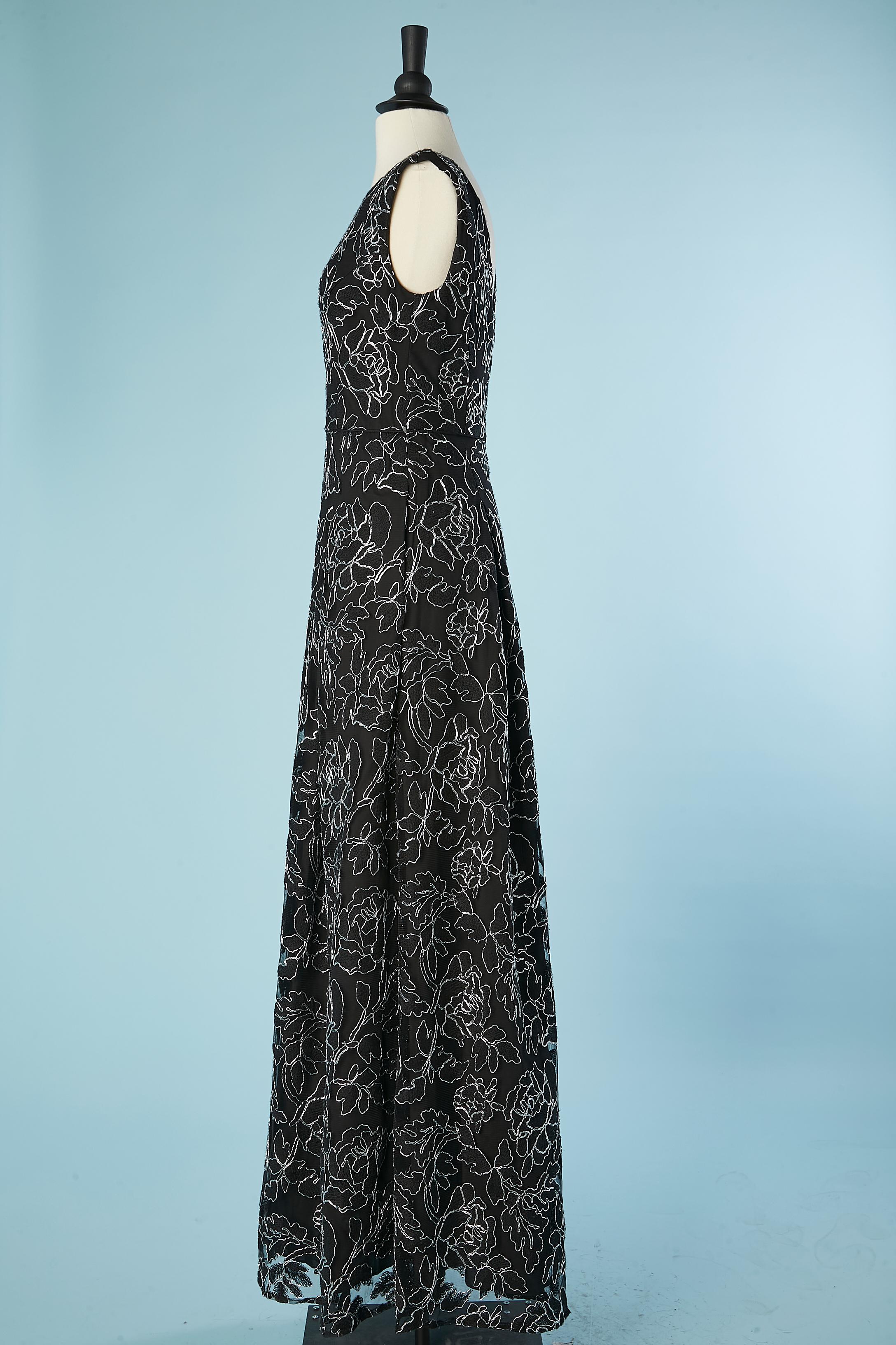 Women's Black tulle evening dress with silver lurex threads embroideries Karl Lagerfeld  For Sale