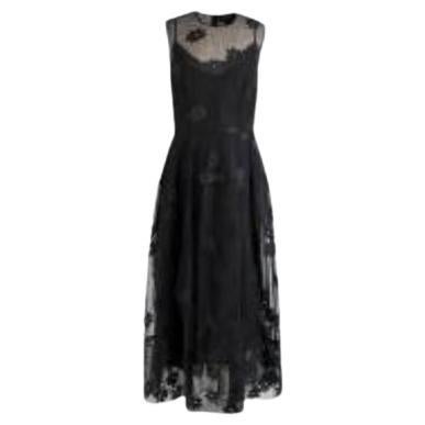 Black Tulle Floral Embroidered Dress with Slip For Sale
