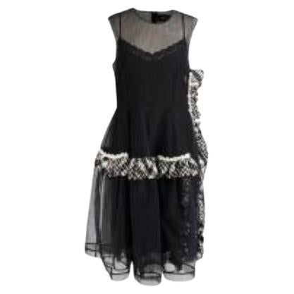 black tulle plaid & faux-pearl trimmed dress For Sale