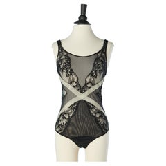 Body transparente de tul negro con aplicación de encaje La Perla ( sin etiqueta de marca)