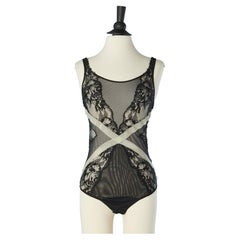 Black tulle see-through bodysuit with lace appliqué La Perla ( no brand tag)