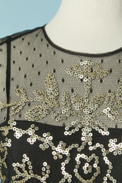 Black tulle sleeveless cocktail dress with gold sequin and beads Red Valentino