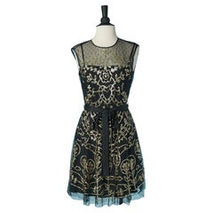 Black tulle sleeveless cocktail dress with gold sequin and beads Red Valentino