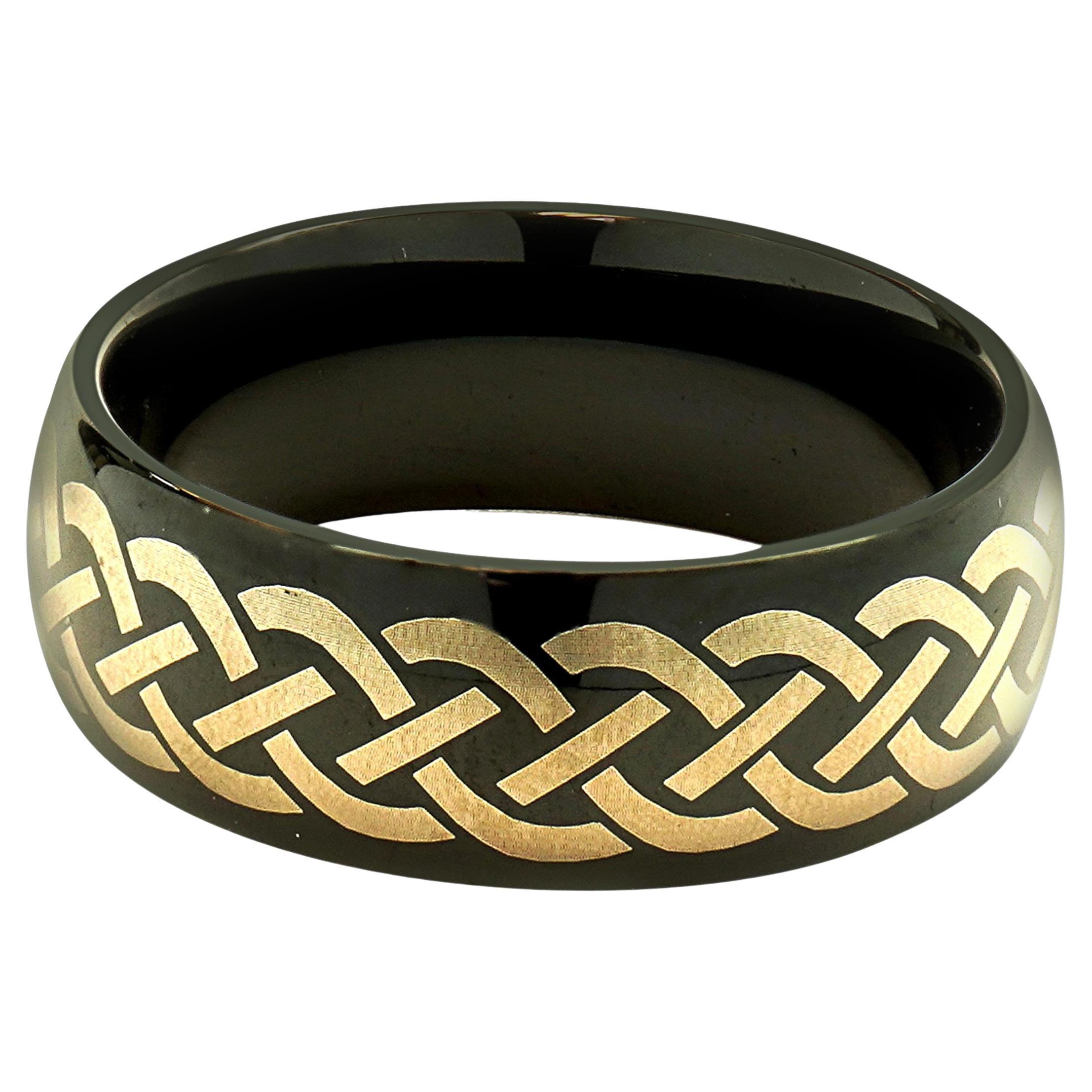 TungstenMasters 8mm/6mm Black Celtic Wedding Band Ring - Tungsten Carbide, Unisex