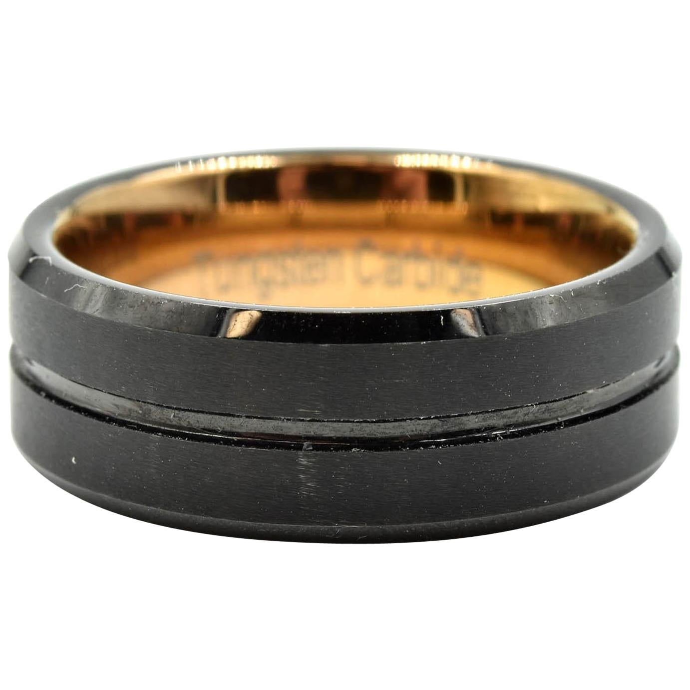 Black Tungsten Carbide Smooth Rose Men's Band For Sale