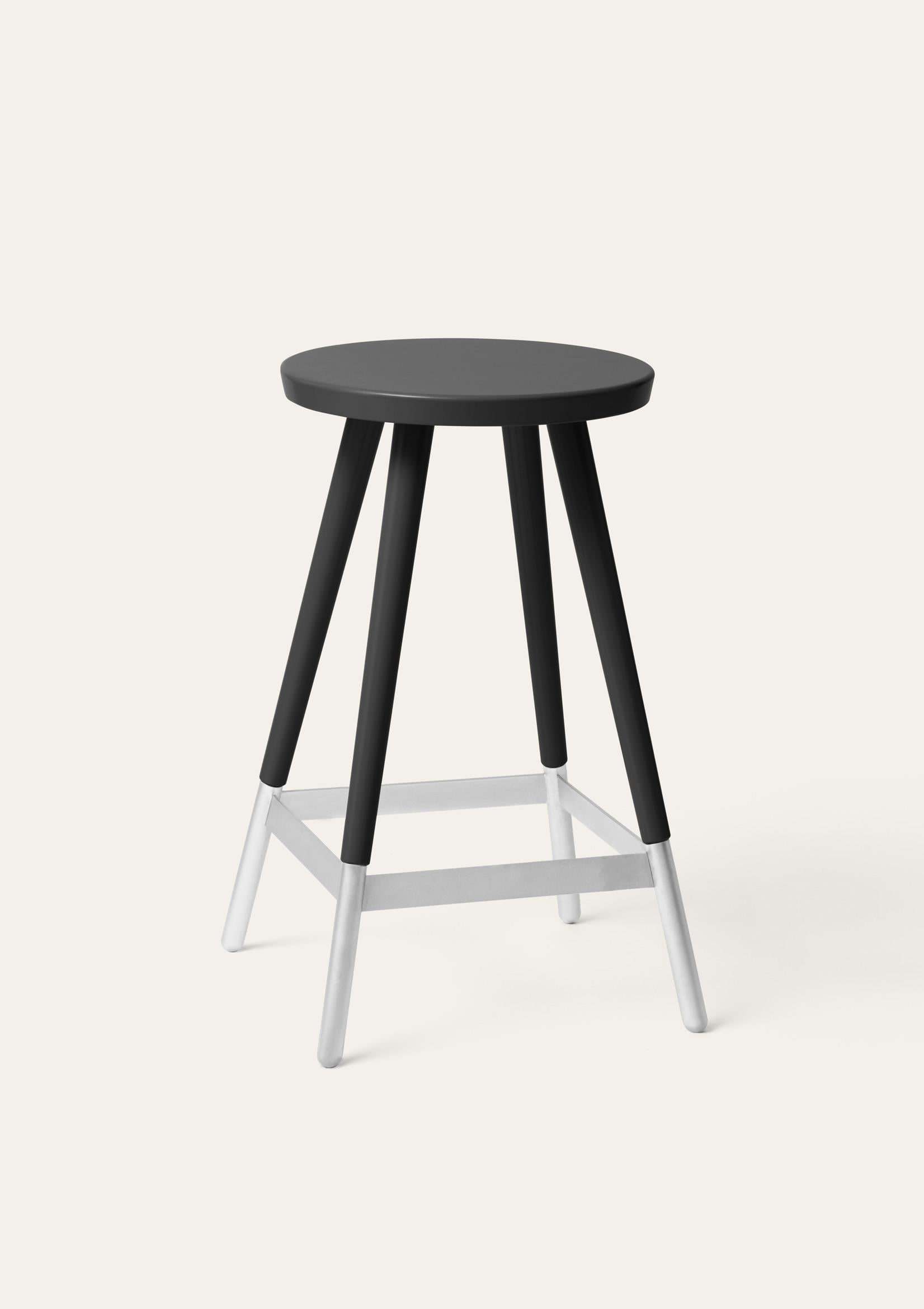 Black Tupp stool by Storängen Design
Dimensions: D 41 x W 41 x H 65 cm
Materials: birch wood, nickel plated steel.
Also available in other colors and with backrest.

Give the bar some character! Tupp is avaliable in two heights, both with and