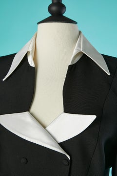Black tuxedo double-breasted jacket with white satin collar Thierry Mugler
