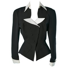 Black tuxedo double-breasted jacket with white satin collar Thierry Mugler