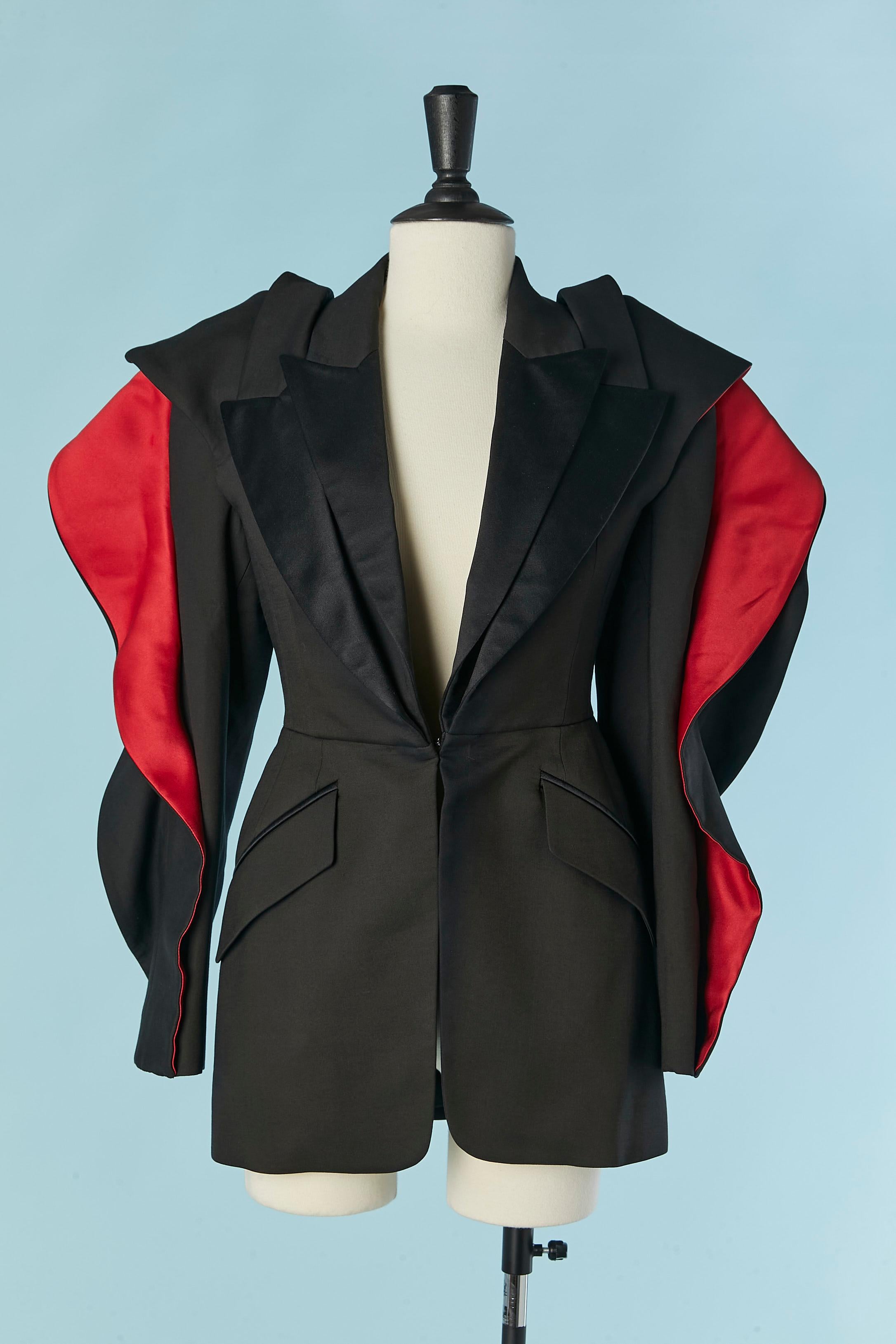 Black Tuxedo edge to edge jacket with black and red 