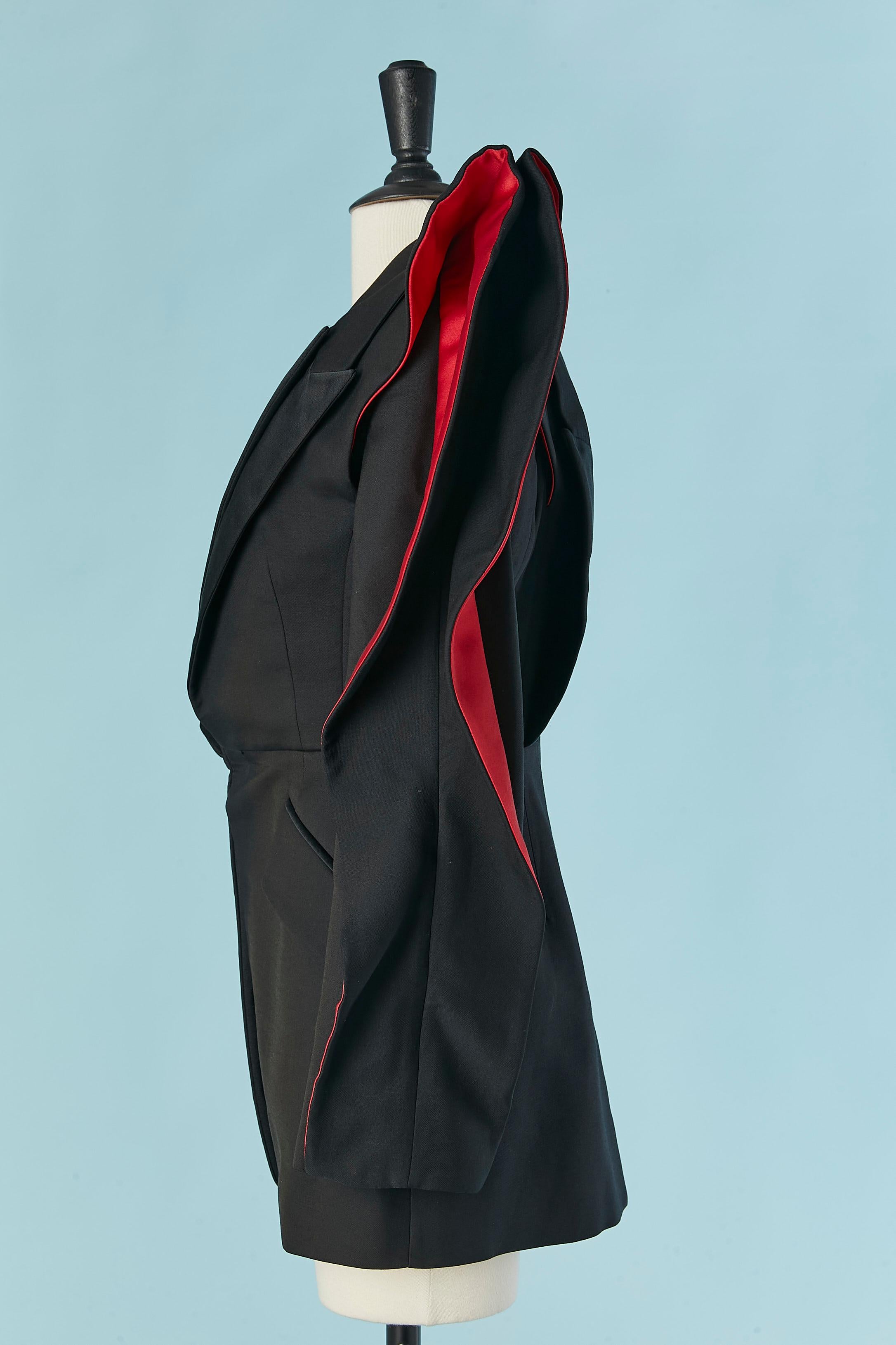 Black Tuxedo edge to edge jacket with black and red 