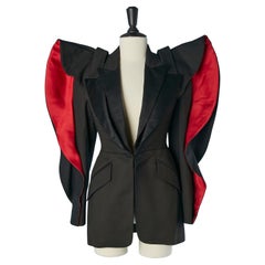 Black Tuxedo edge to edge jacket with black and red "wings" ALEXANDER McQUEEN