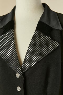 Black Tuxedo jacket with rhinestone, satin and velvet collar RENA LANGE