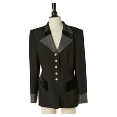 Black Tuxedo jacket with rhinestone, satin and velvet collar RENA LANGE