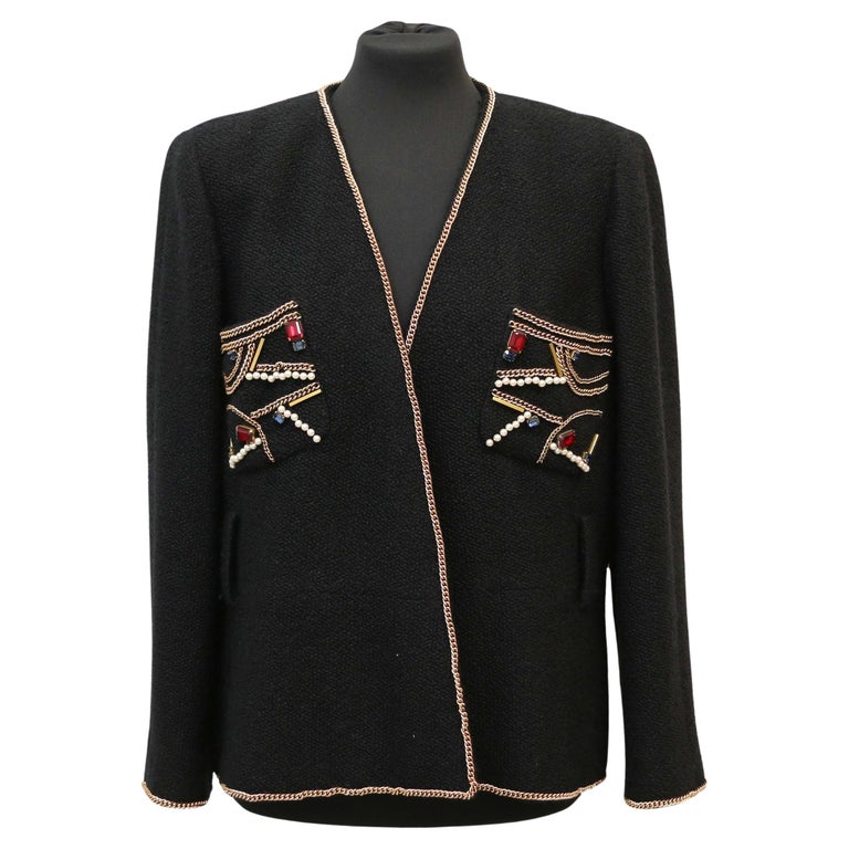 Black Tweed Chanel Jacket - 202 For Sale on 1stDibs