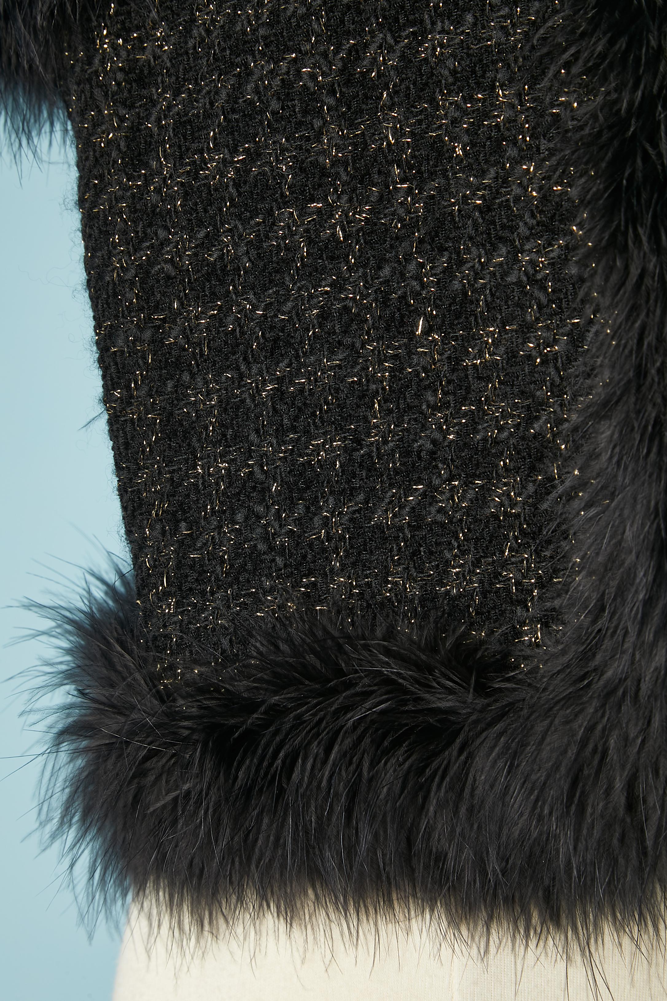 Black tweed and lurex vest with feather edge Circa 1980's In Excellent Condition For Sale In Saint-Ouen-Sur-Seine, FR