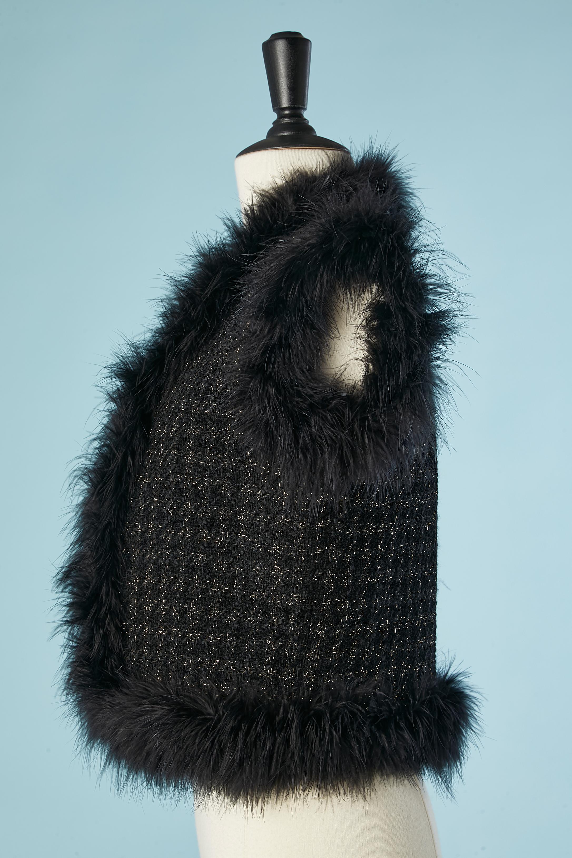 Women's Black tweed and lurex vest with feather edge Circa 1980's For Sale