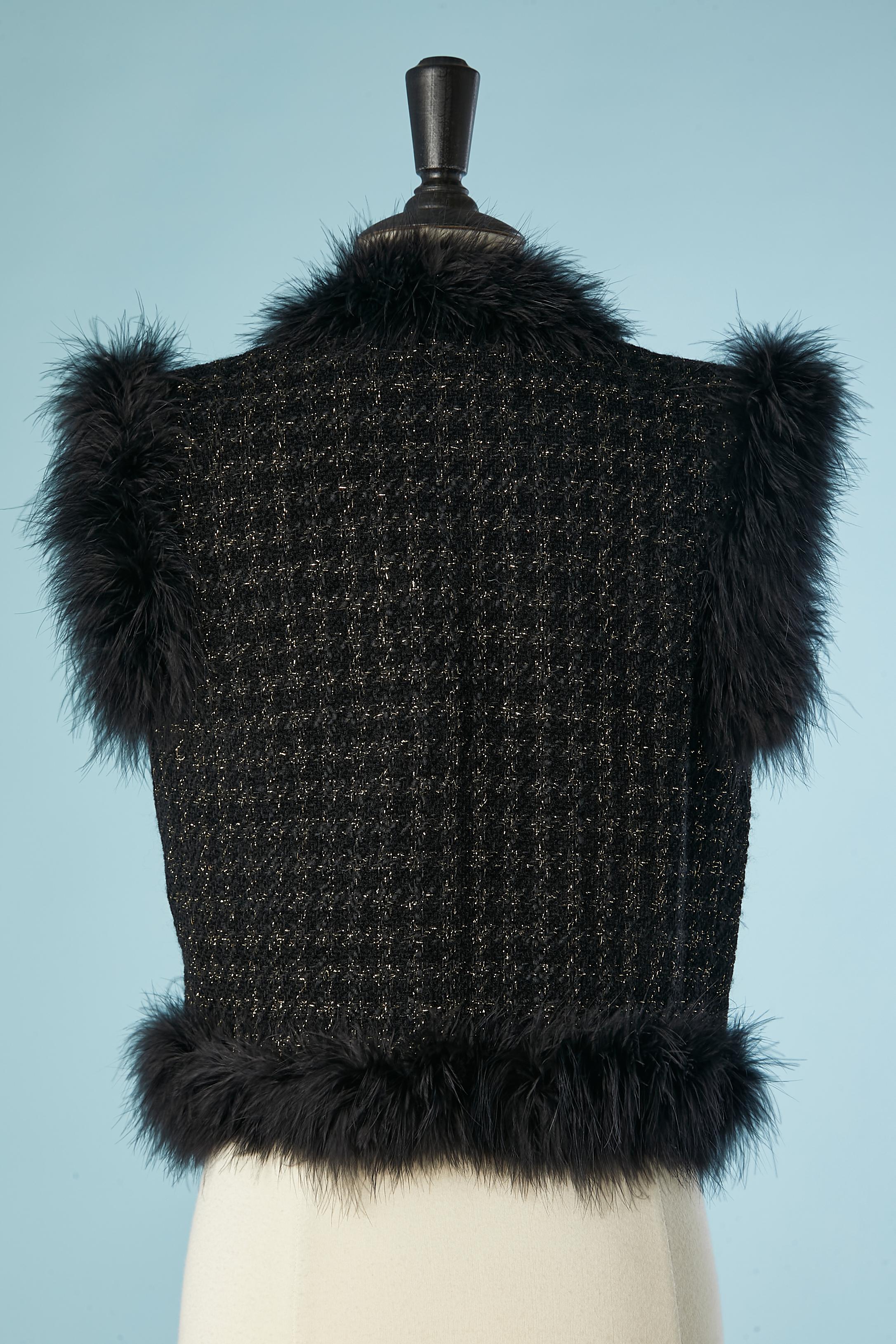 Black tweed and lurex vest with feather edge Circa 1980's For Sale 1