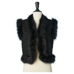 Black tweed and lurex vest with feather edge Circa 1980's