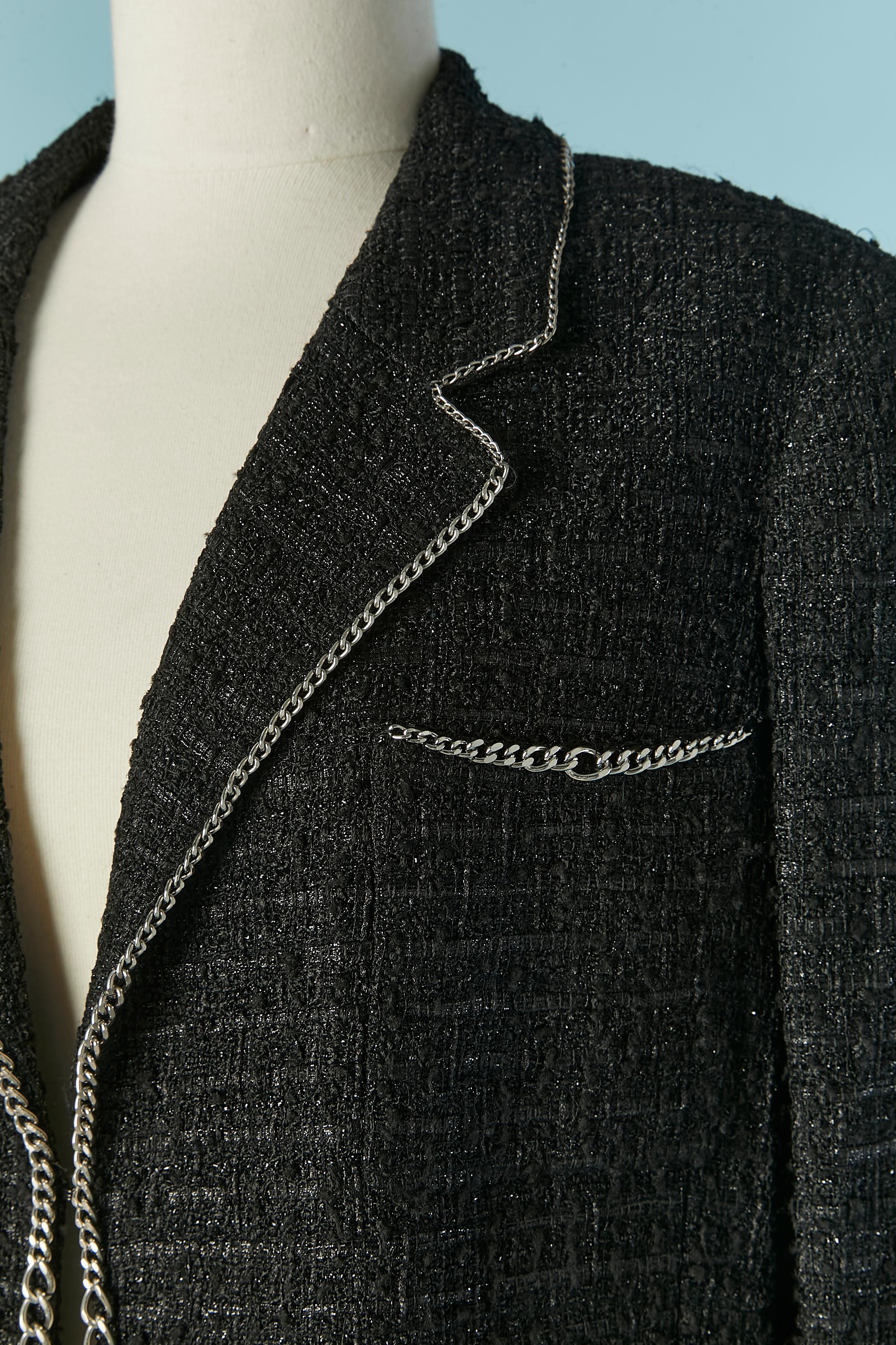Nero Giacca in tweed nero e nylon con bordo a catena Chanel in vendita