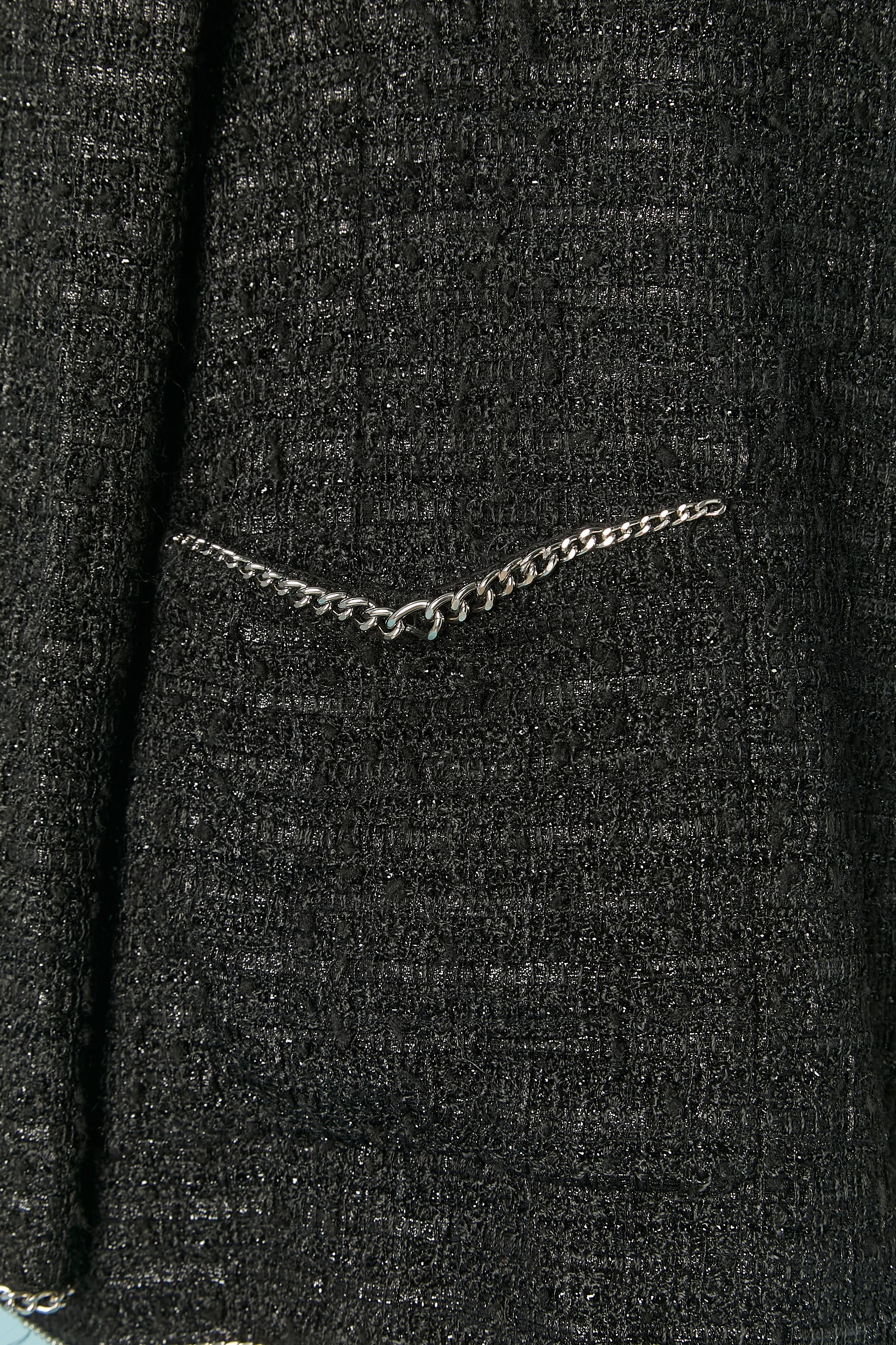 Giacca in tweed nero e nylon con bordo a catena Chanel In condizioni ottime in vendita a Saint-Ouen-Sur-Seine, FR