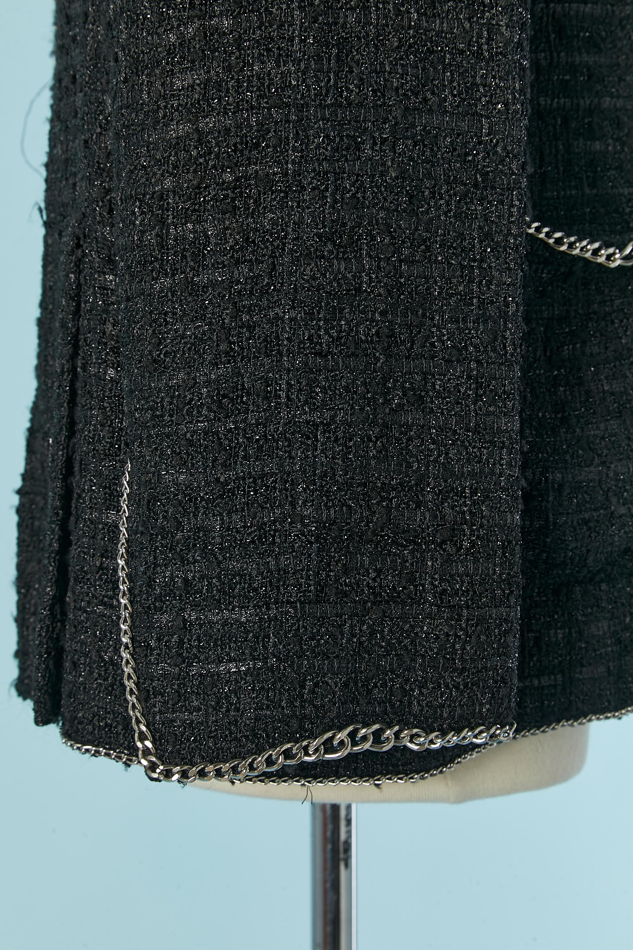 Donna Giacca in tweed nero e nylon con bordo a catena Chanel in vendita
