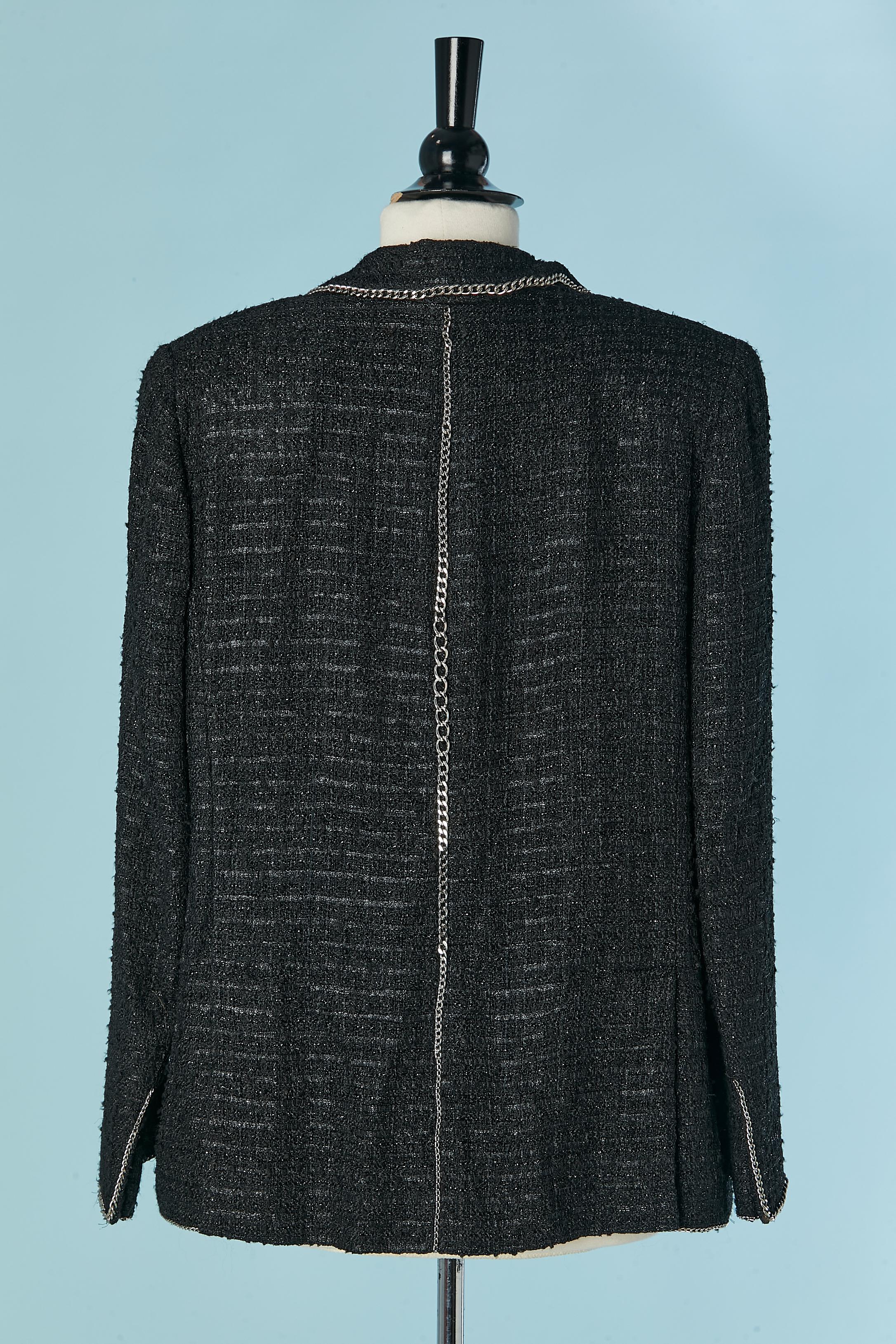 Giacca in tweed nero e nylon con bordo a catena Chanel in vendita 3