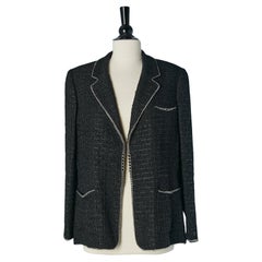 Black Tweed and nylon edge to edge jacket with chain edge CHANEL