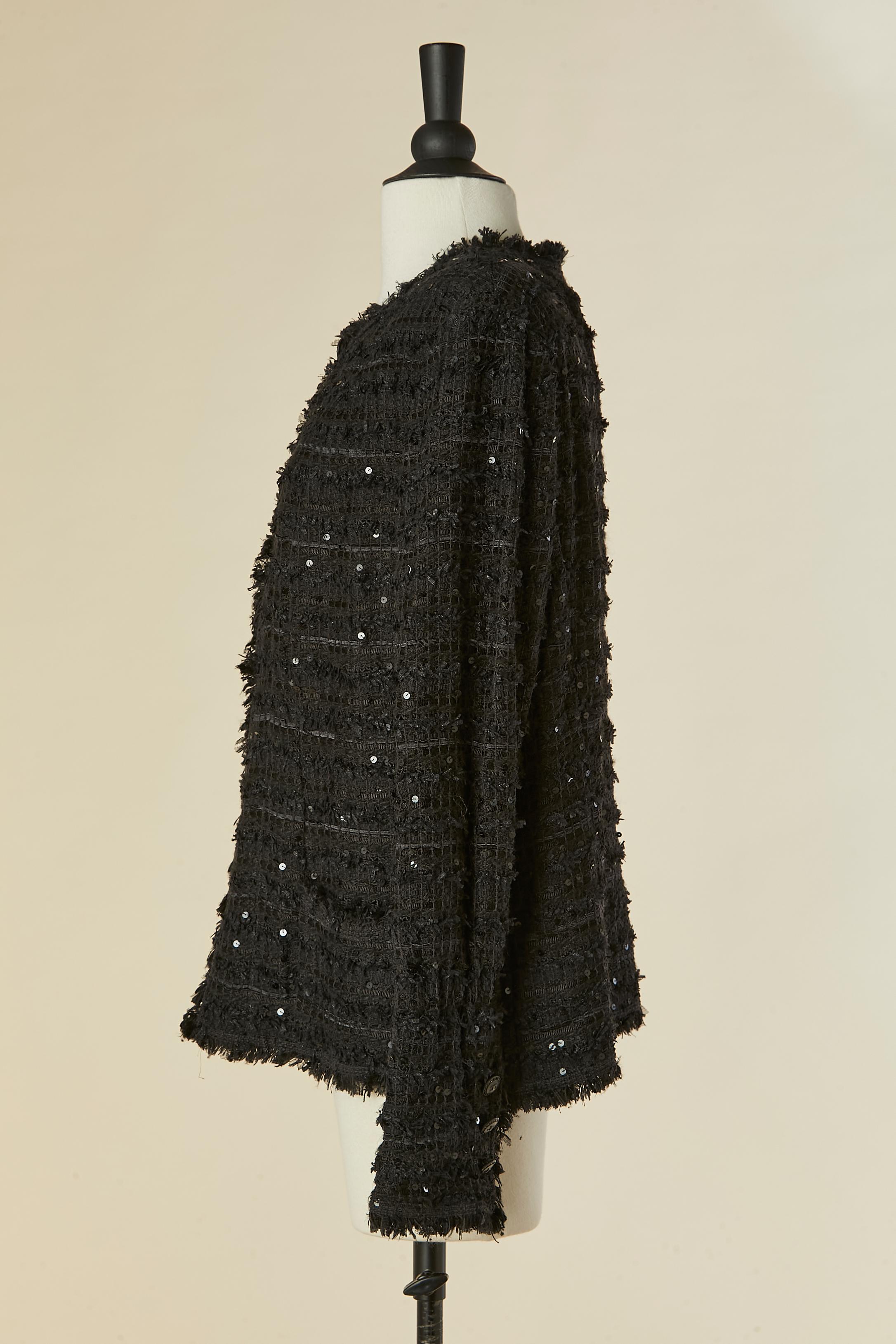 De las mujeres Chaqueta de tweed negro y lentejuelas borde a borde CHANEL en venta