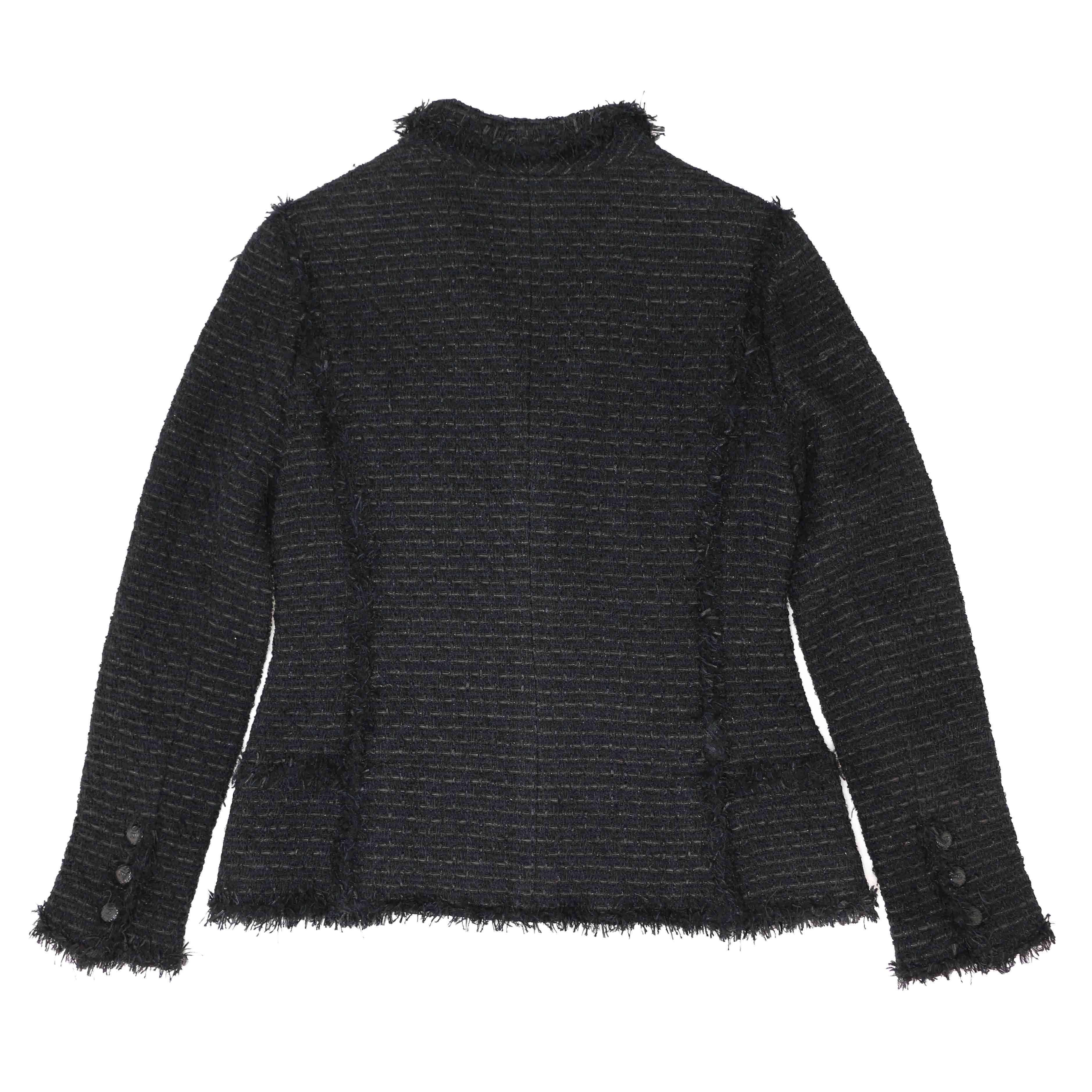 Black Tweed CHANEL Jacket Size 42FR For Sale 2