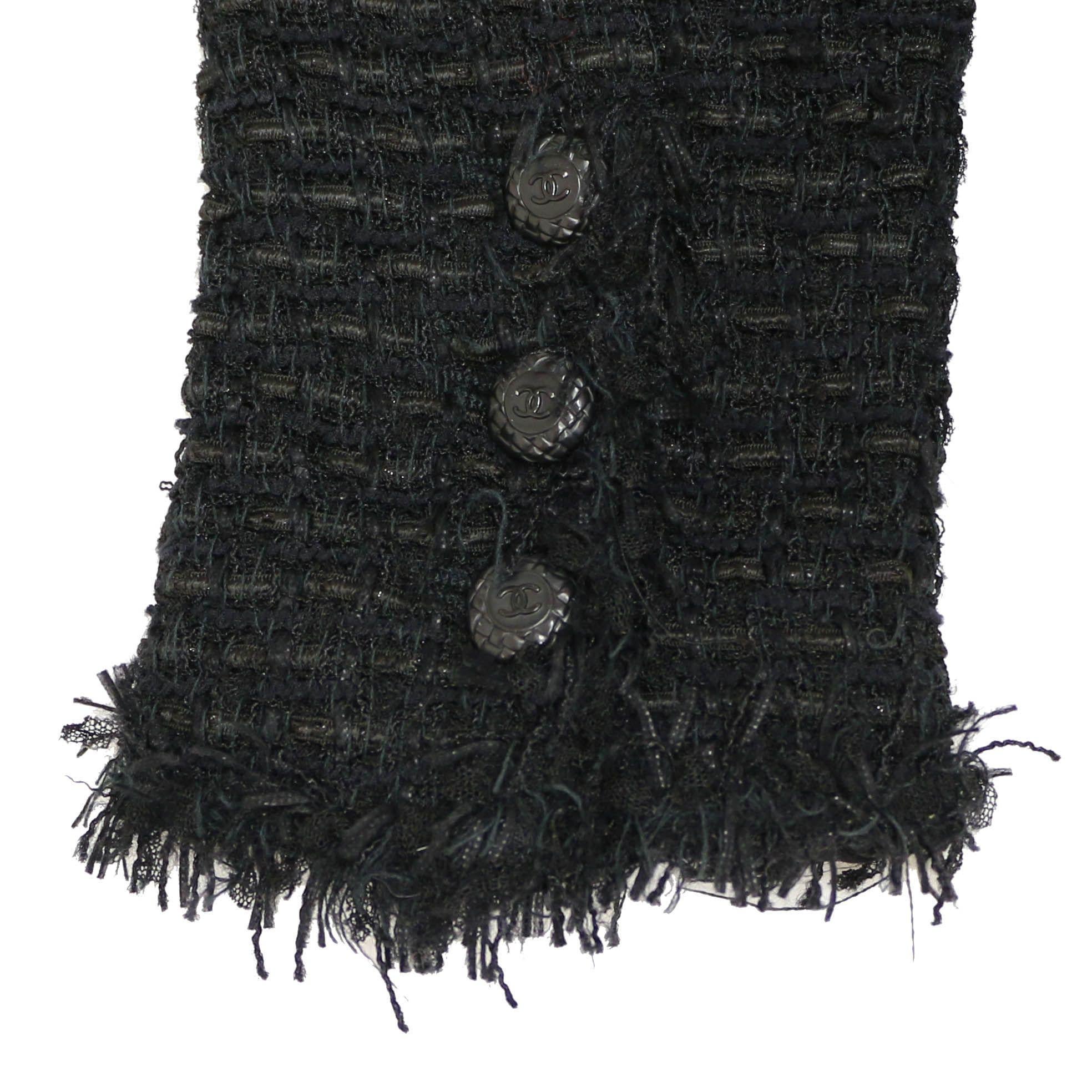 Black Tweed CHANEL Jacket Size 42FR For Sale 3