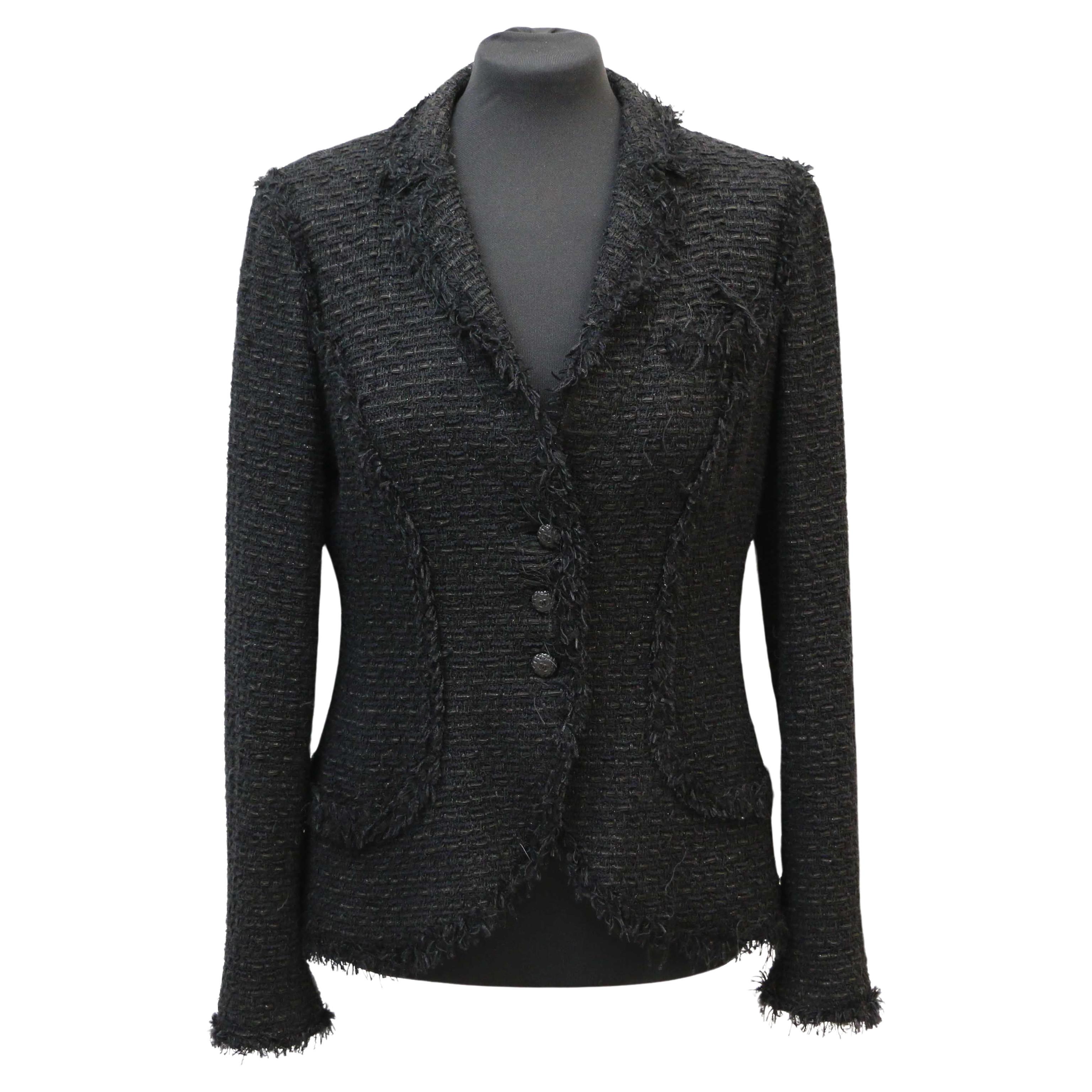 Black Tweed CHANEL Jacket Size 42FR For Sale