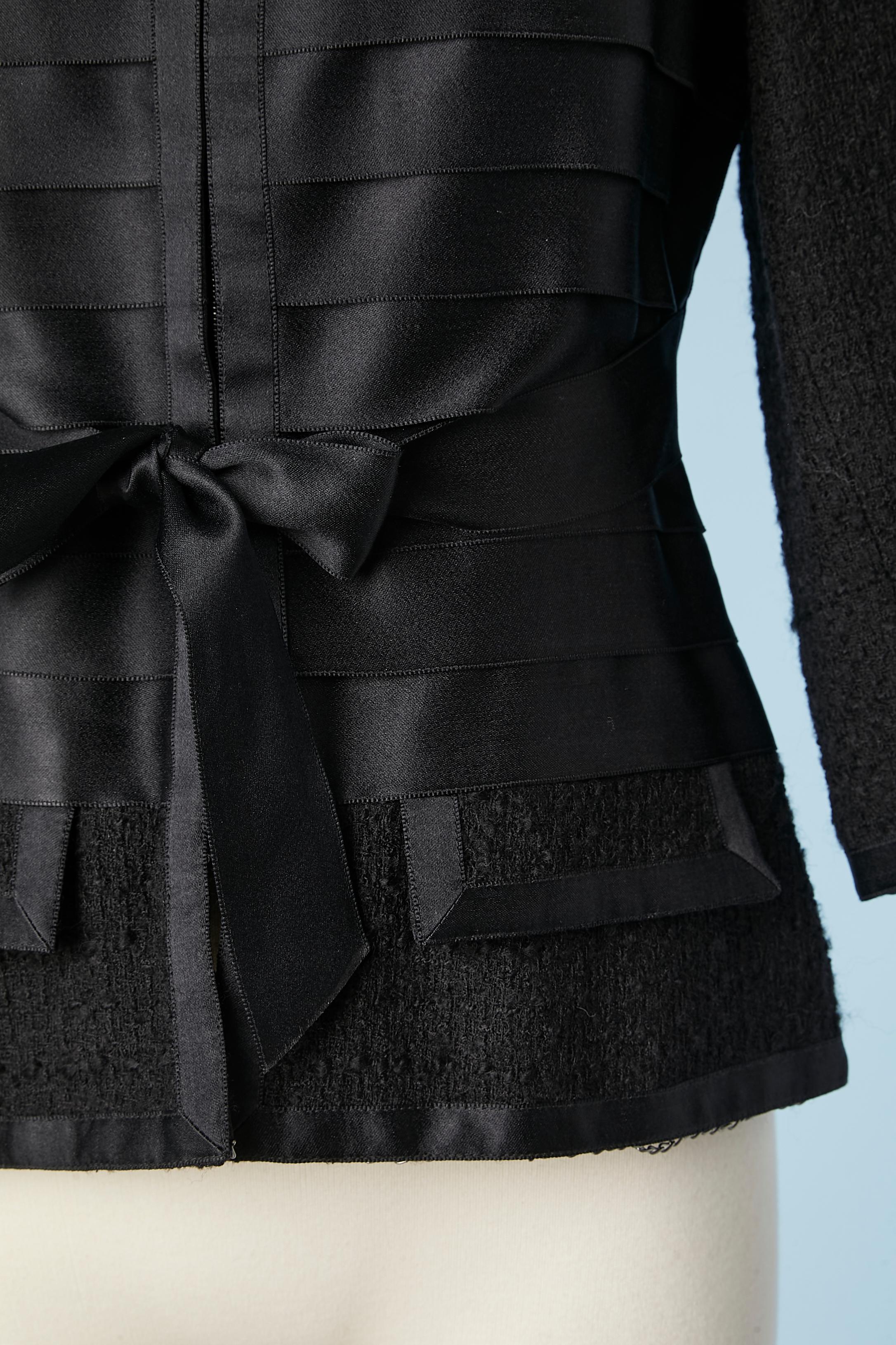 Black tweed diner jacket mix with black satin ribbons Chanel  In Excellent Condition For Sale In Saint-Ouen-Sur-Seine, FR